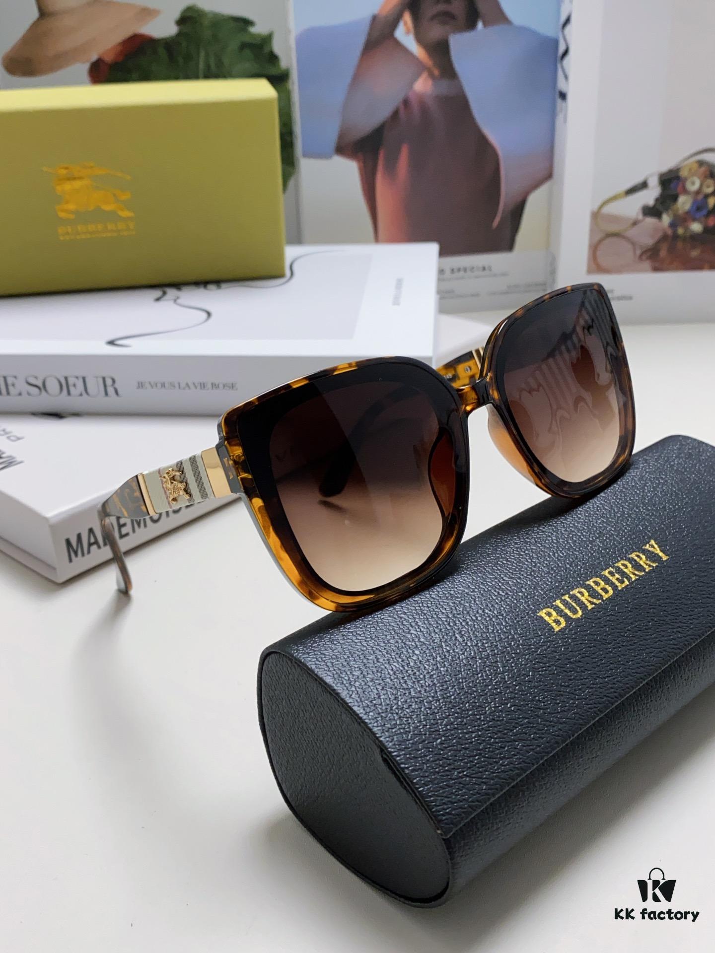 Burberry 2024 New Korean-Style Oversized Wide-Leg Fashionable Fast-Moving Sunglasses Unisex Celebrity-Inspired Slimming Sun Glasses with Horse Logo and Classic Check Pattern