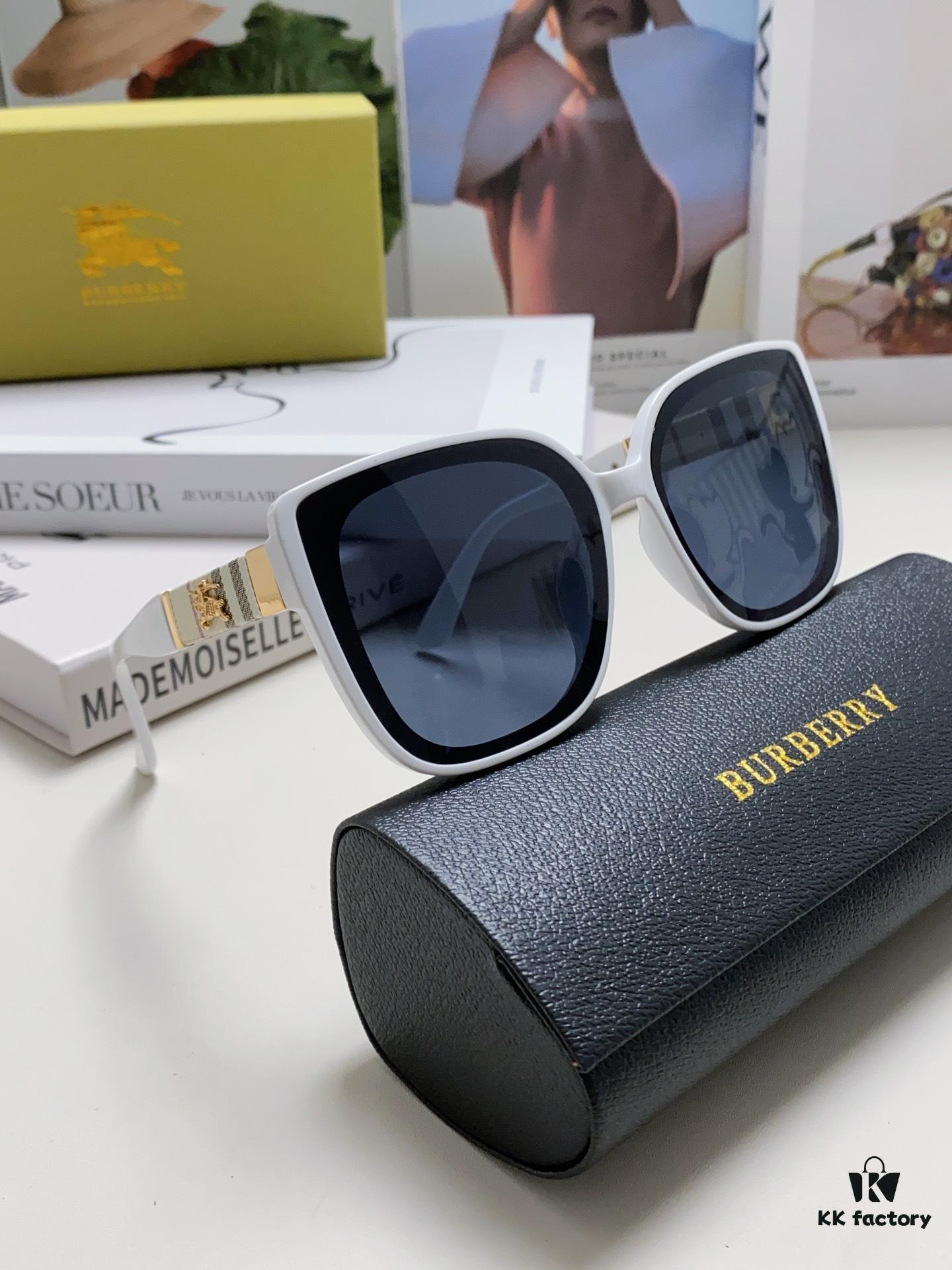 Burberry 2024 New Korean-Style Oversized Wide-Leg Designer Sunglasses Unisex Celebrity-Inspired Slimming Sun Glasses with Horse Logo and Classic Plaid Pattern