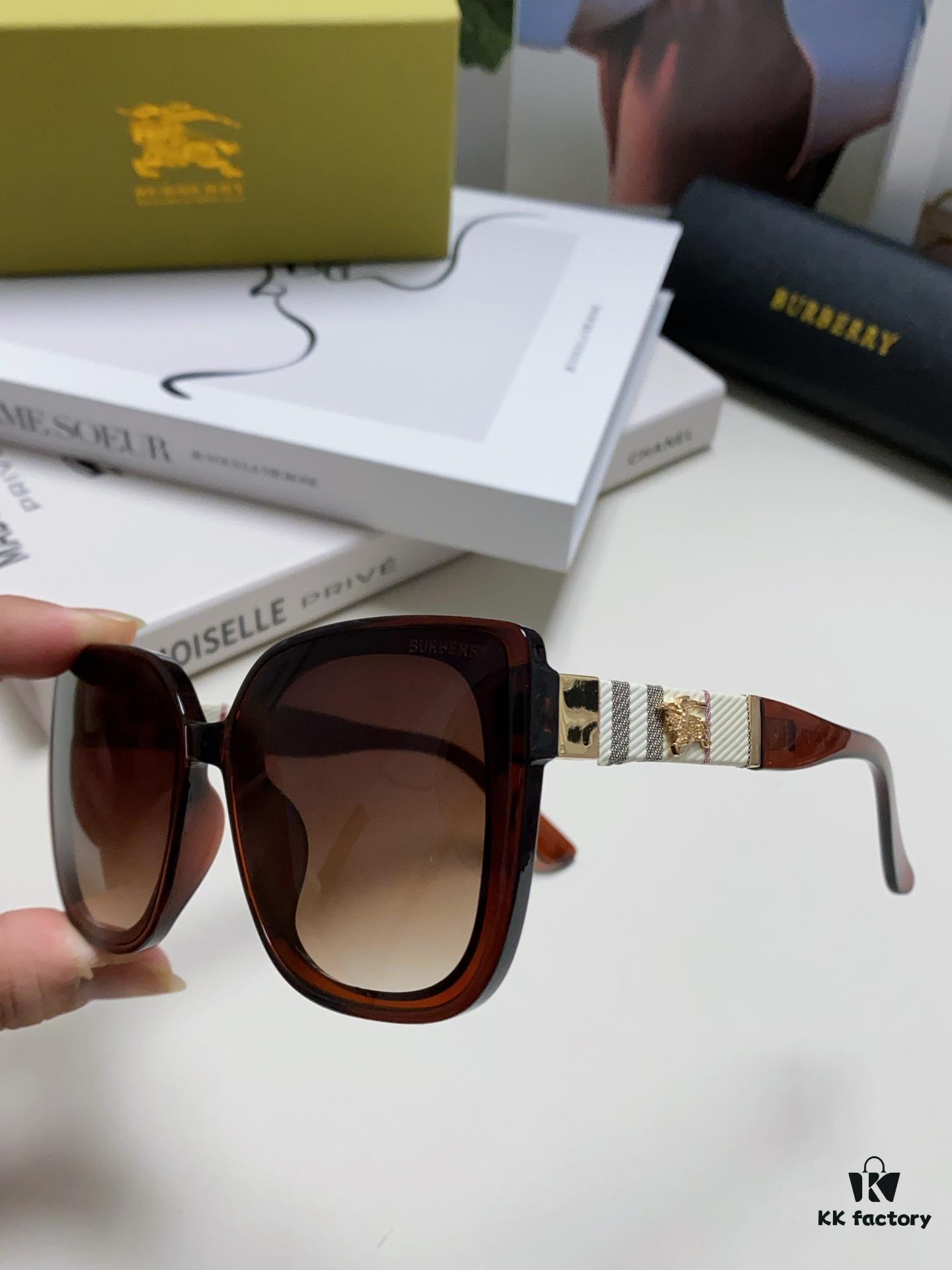 Burberry 2024 New Korean-Style Oversized Wide-Leg Stylish Fast-Fashion Sunglasses Unisex Celebrity-Inspired Slimming Sun Glasses with Horse Logo and Classic Check Pattern