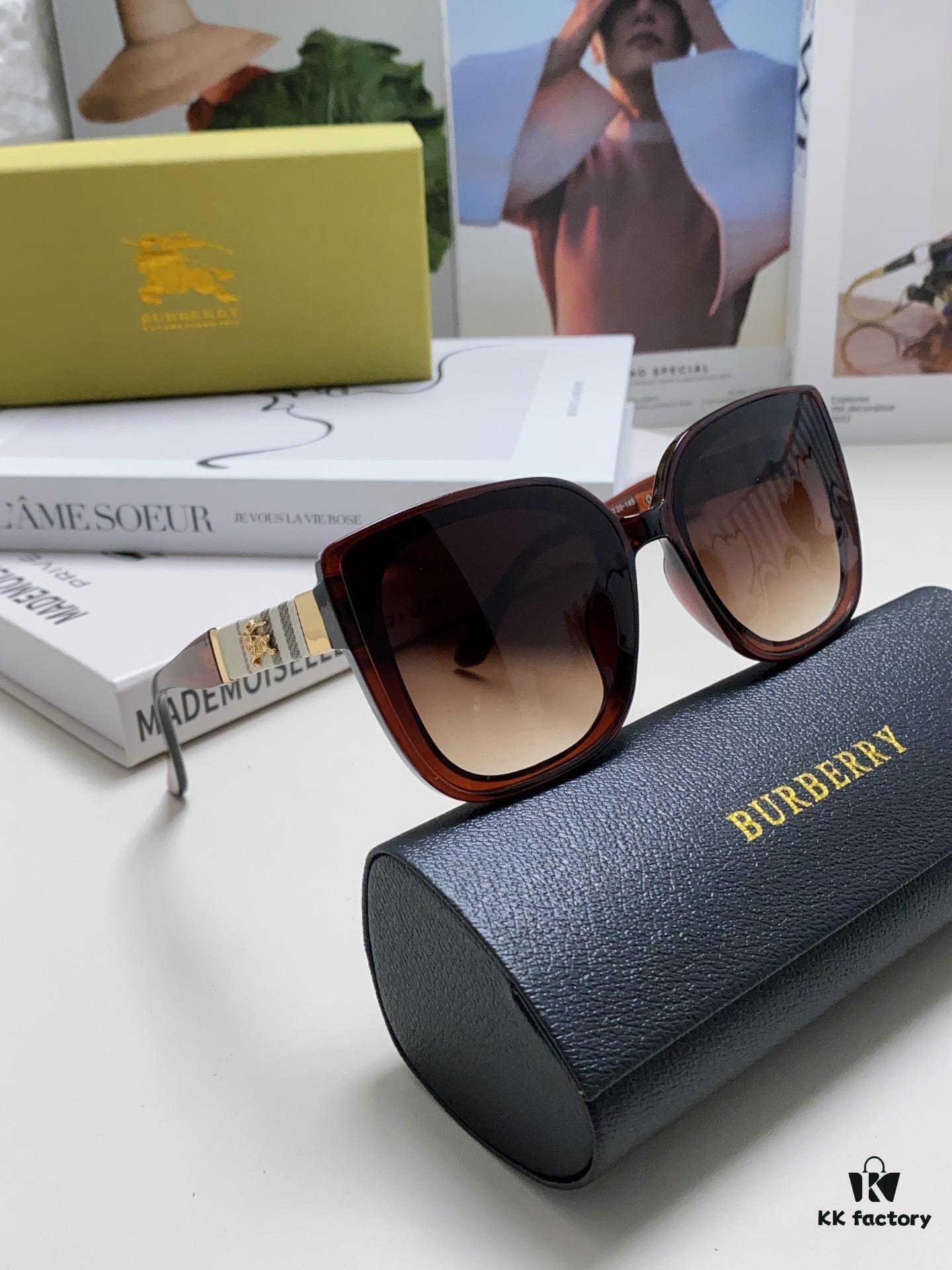 Burberry 2024 New Korean-Style Oversized Wide-Leg Stylish Fast-Fashion Sunglasses Unisex Celebrity-Inspired Slimming Sun Glasses with Horse Logo and Classic Check Pattern