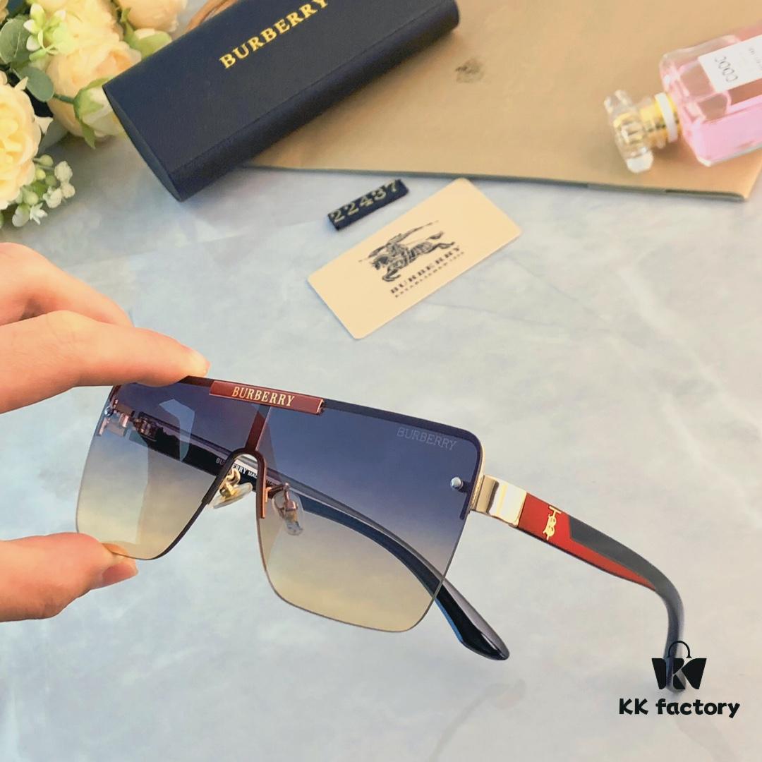Burberry Oversized Square Retro Sunglasses for Women, Fashion One-Piece Windproof Sun Glasses, Trendy Large Frame Shades for Men and Women, Popular Influencer Style