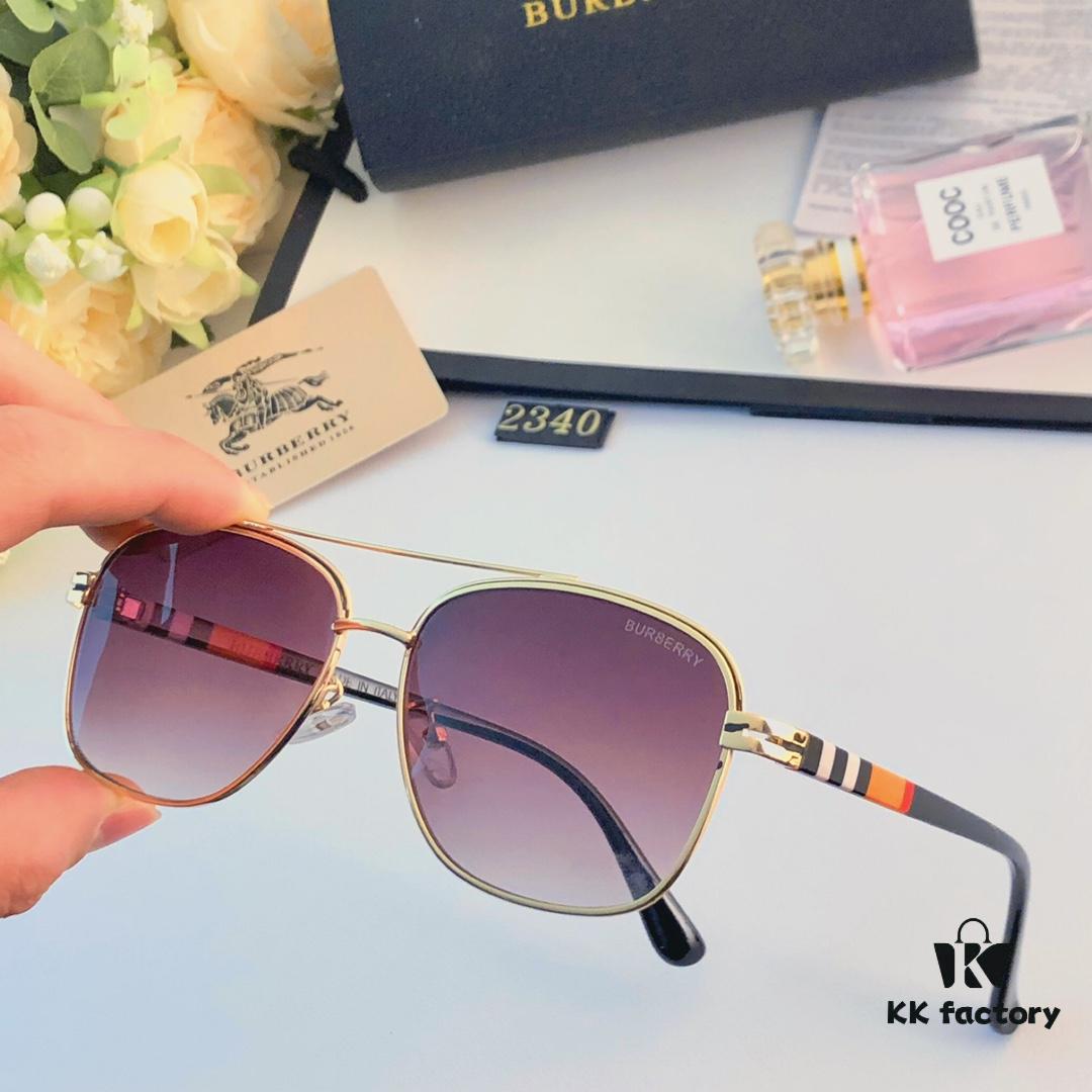 Burberry Retro Men's Metal Double-Bridge Aviator Sunglasses, High-End Business Style UV400 Anti-Ultraviolet Sun Glasses