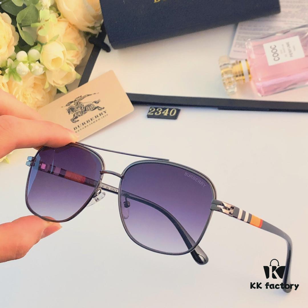 Burberry Retro Men's Metal Double-Bridge Aviator Sunglasses, High-End Business Style UV400 Anti-Ultraviolet Sun Glasses