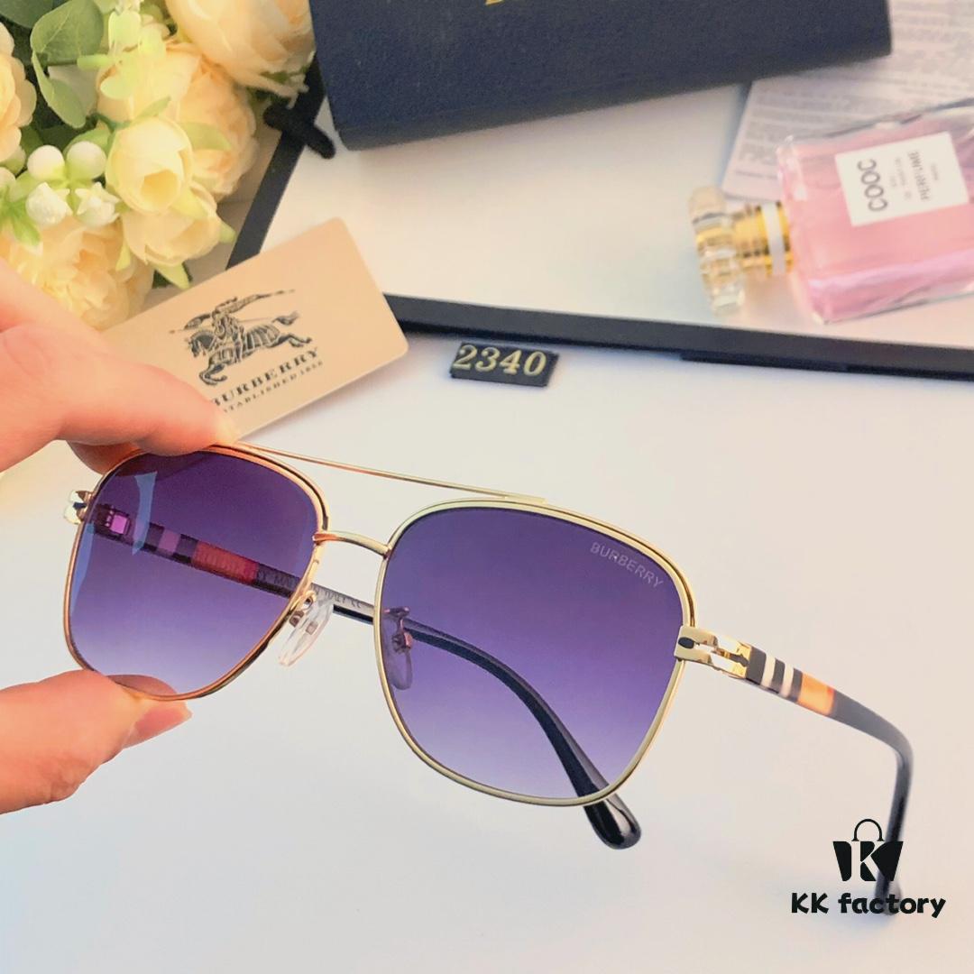 Burberry Retro Men's Metal Double-Bridge Aviator Sunglasses, High-End Business Style UV400 Anti-Ultraviolet Sun Glasses