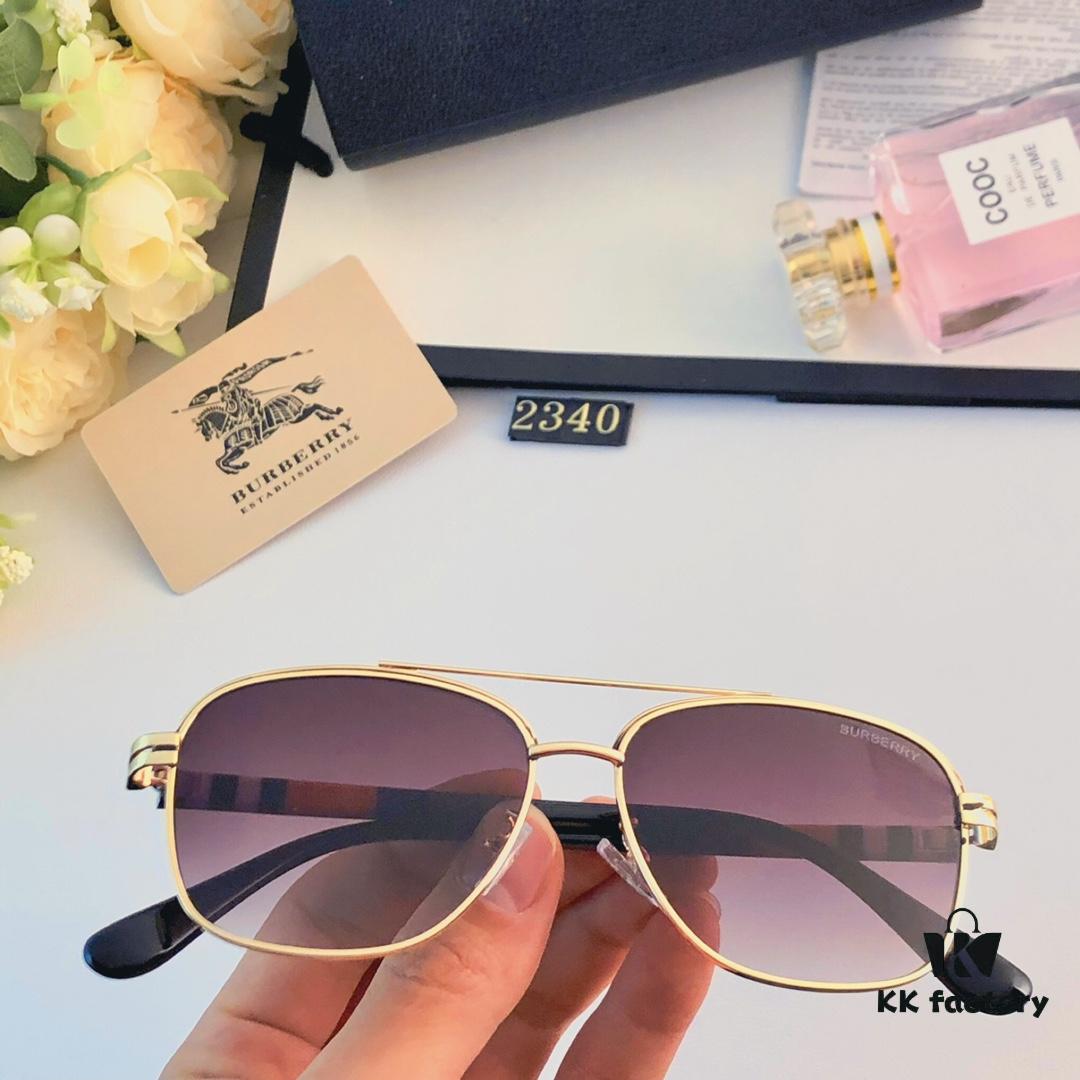 Burberry Retro Men's Metal Double-Bridge Aviator Sunglasses, High-End Business Style UV400 Anti-Ultraviolet Sun Glasses