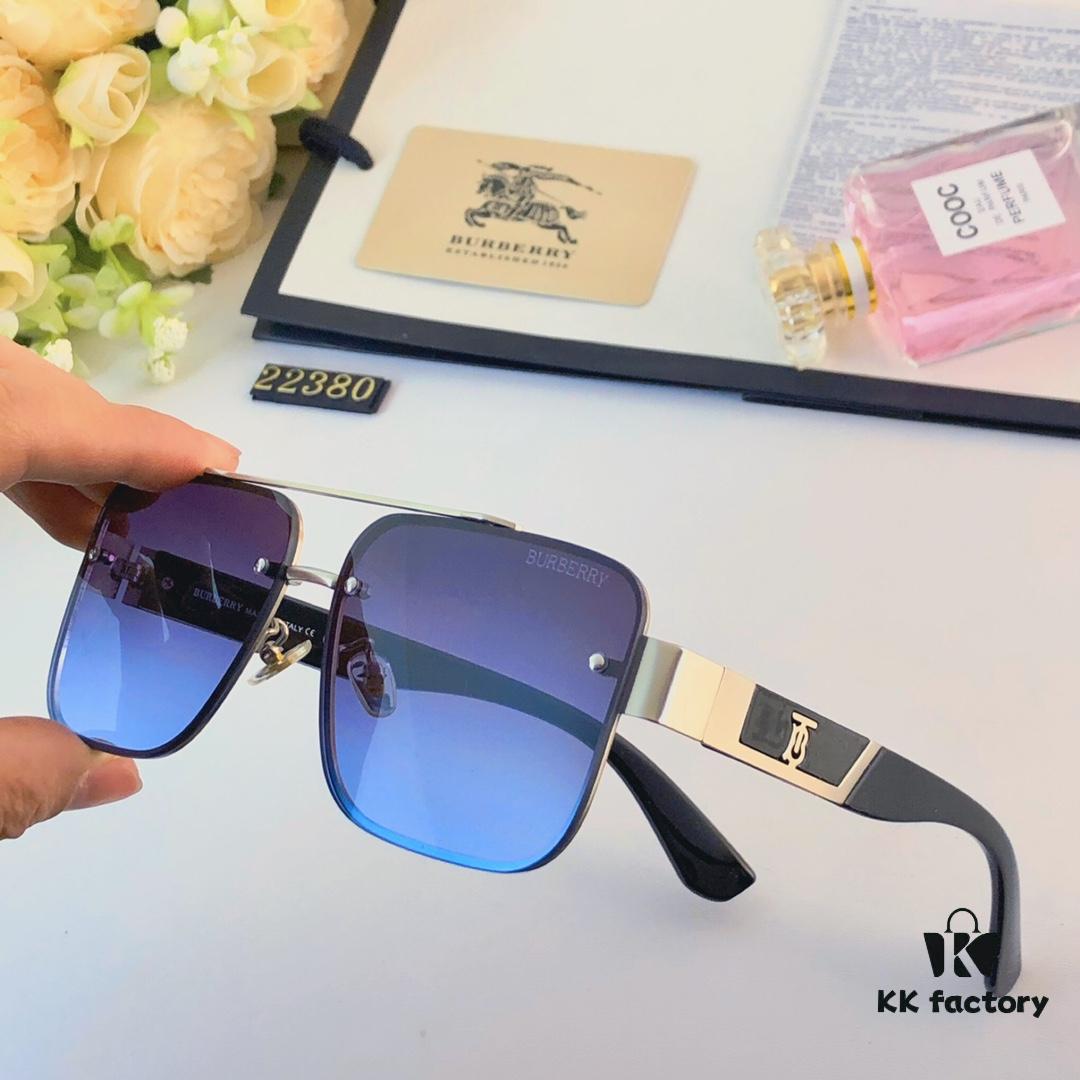 Burberry European and American Style Square Metal Frame Luxury Sunglasses, Fashionable UV Protection Oversized Sunglasses for Driving, Trendy Cross-border Sun Glasses