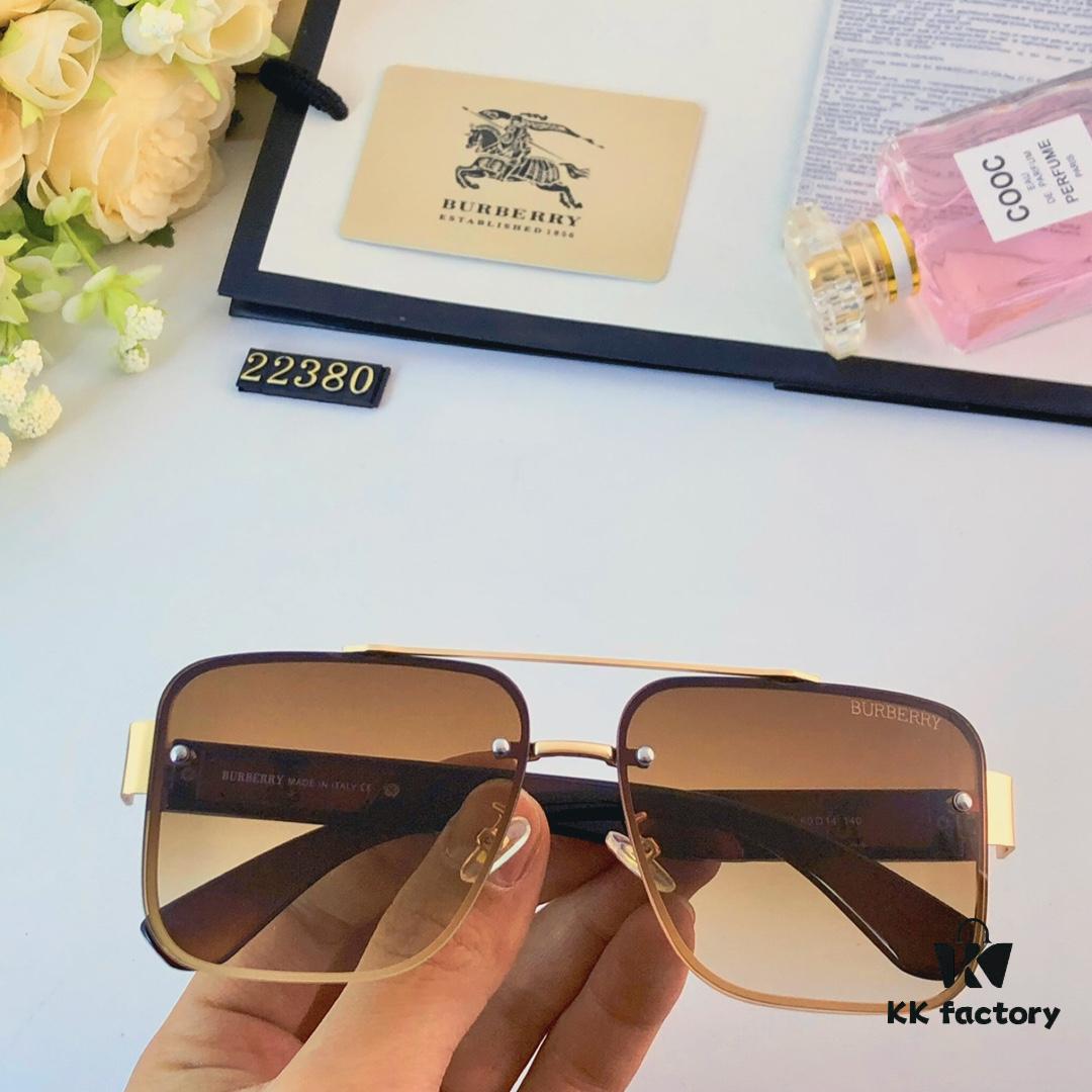 Burberry European and American Style Square Metal Frame Luxury Sunglasses, Fashionable UV Protection Oversized Sunglasses for Driving, Trendy Cross-border Sun Glasses
