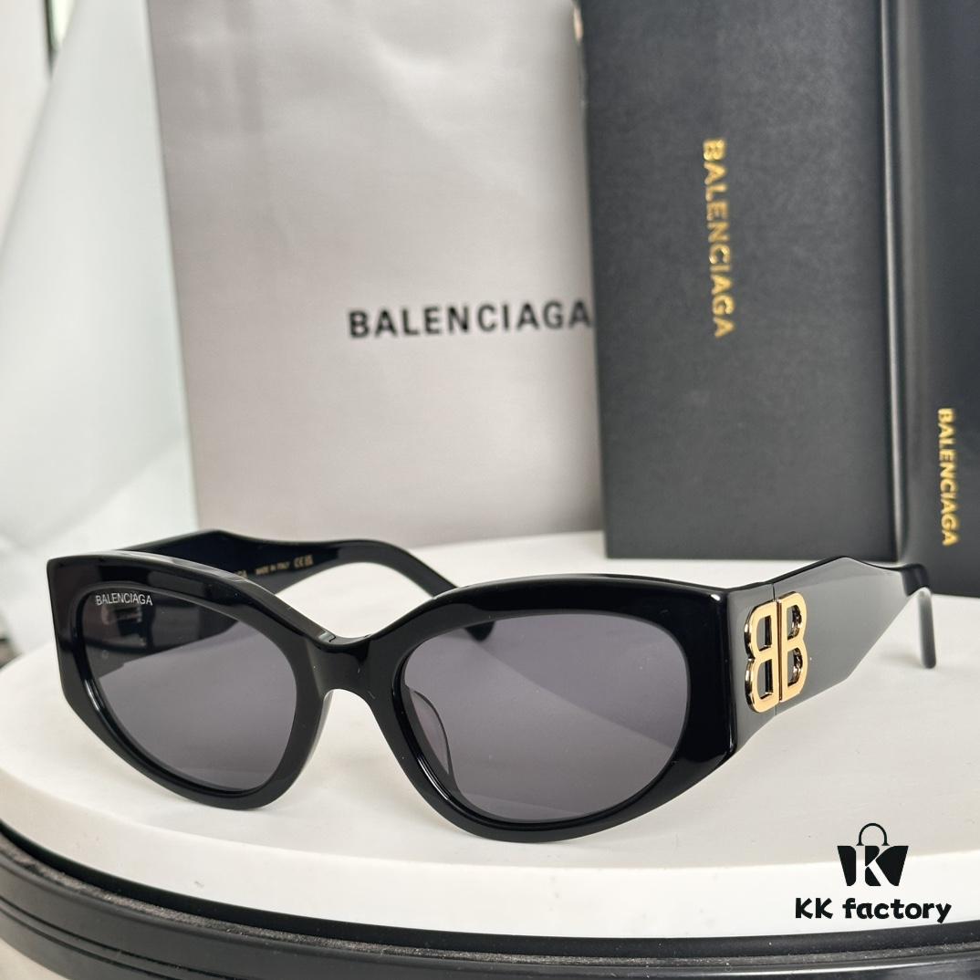 Balenciaga BB0324SK Micro Cat-Eye Sunglasses with Shiny Gold BB Logo and Hidden Hinges