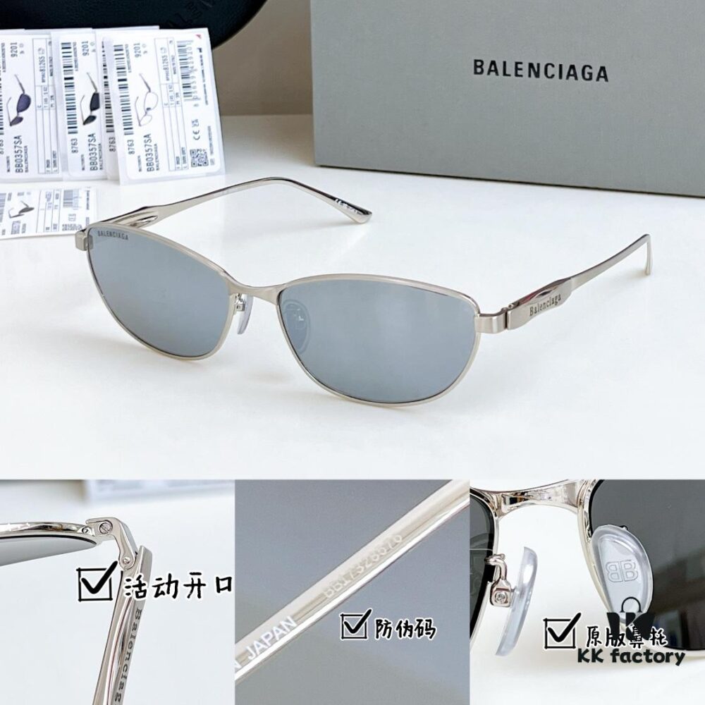 135 Original High-Quality 1:1 Detail Balenciaga BB0357SA European and American Style, Original Mold Sculptural Temple, Heavyweight Futuristic Oval Frame with Metal Brow Bar