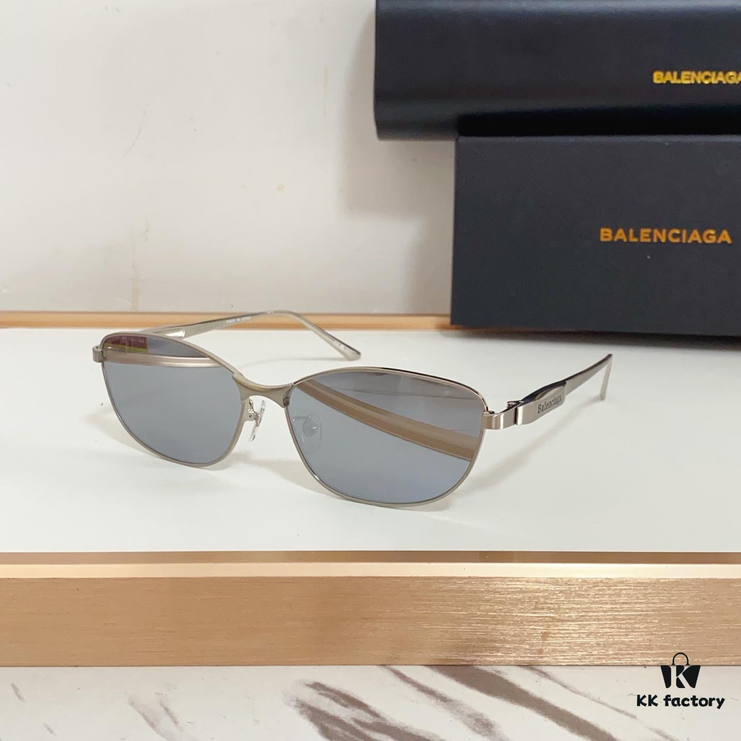 BALENCIAGA BB0357SA Unisex Sunglasses, European and American Style, Original Mold with Sculptural Temple Design, Heavyweight Futuristic Oval Frame with Metal Brow Bar