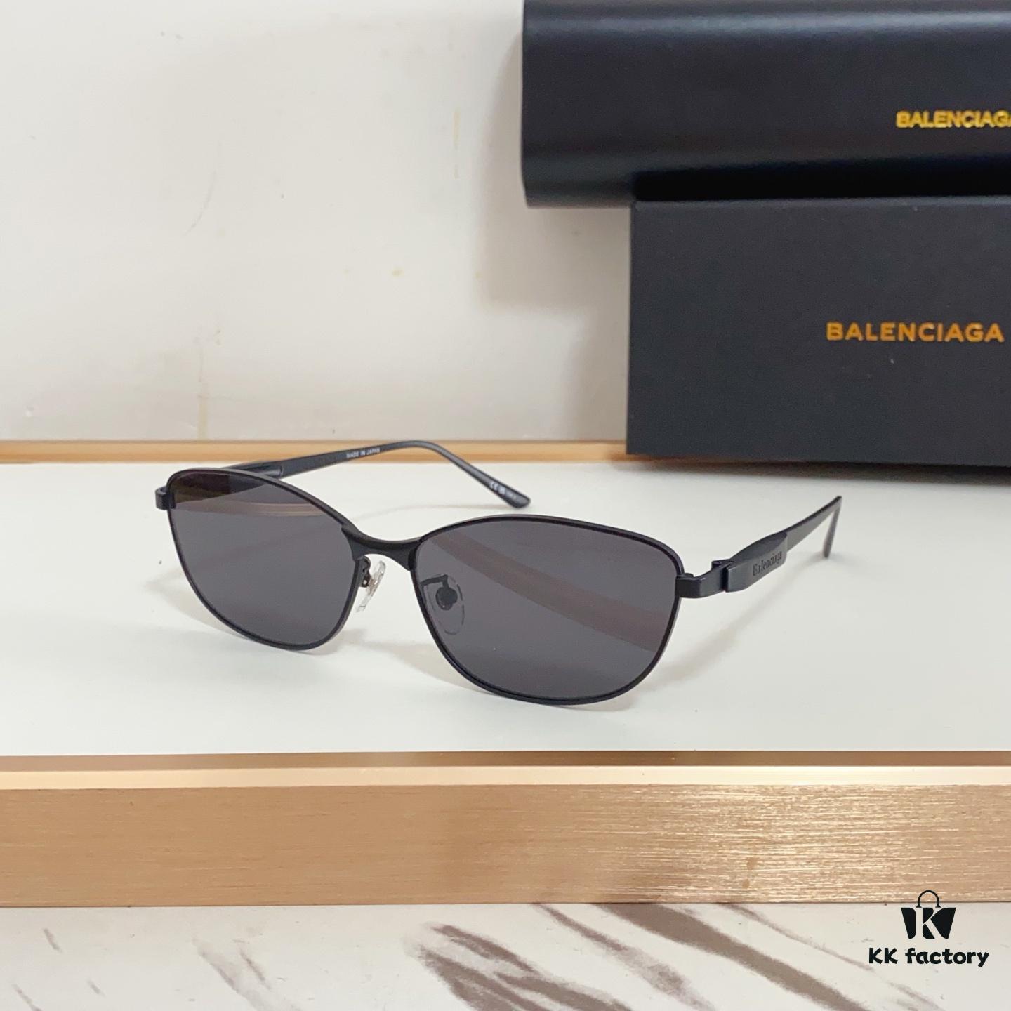 BALENCIAGA BB0357SA Unisex Sunglasses, European and American Style, Original Mold with Sculptural Temple Design, Heavyweight Futuristic Oval Frame with Metal Brow Bar