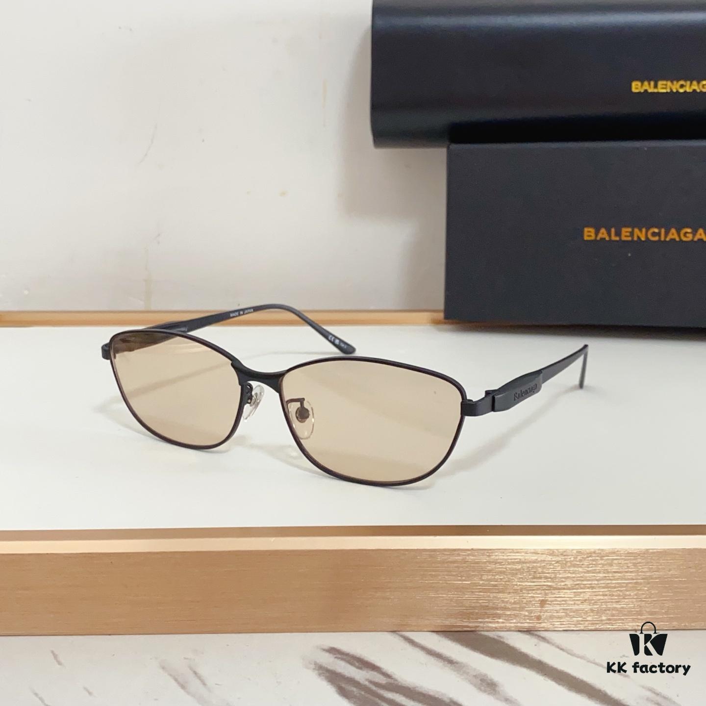 BALENCIAGA BB0357SA Unisex Sunglasses, European and American Style, Original Mold with Sculptural Temple Design, Heavyweight Futuristic Oval Frame with Metal Brow Bar