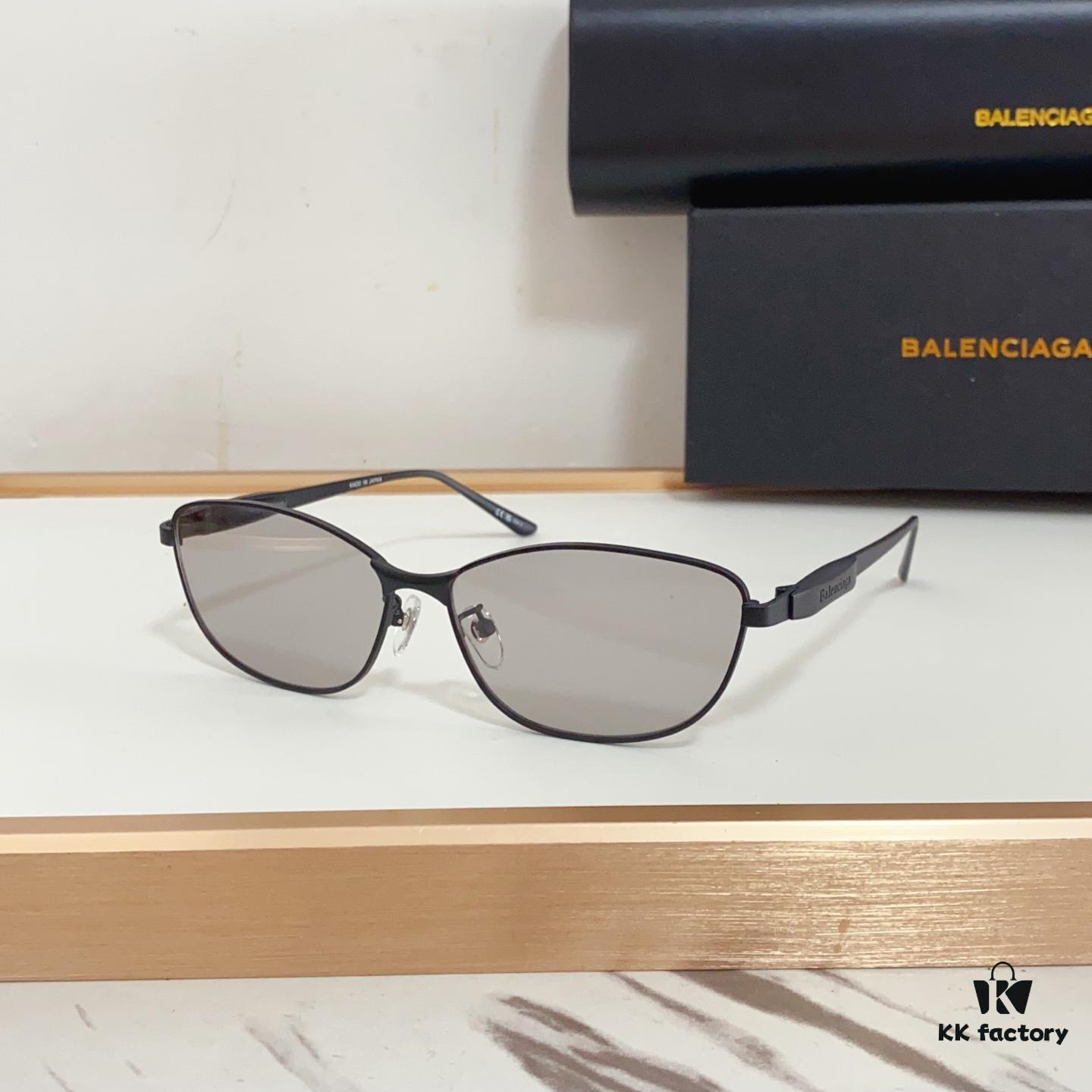 BALENCIAGA BB0357SA Unisex Sunglasses, European and American Style, Original Mold with Sculptural Temple Design, Heavyweight Futuristic Oval Frame with Metal Brow Bar