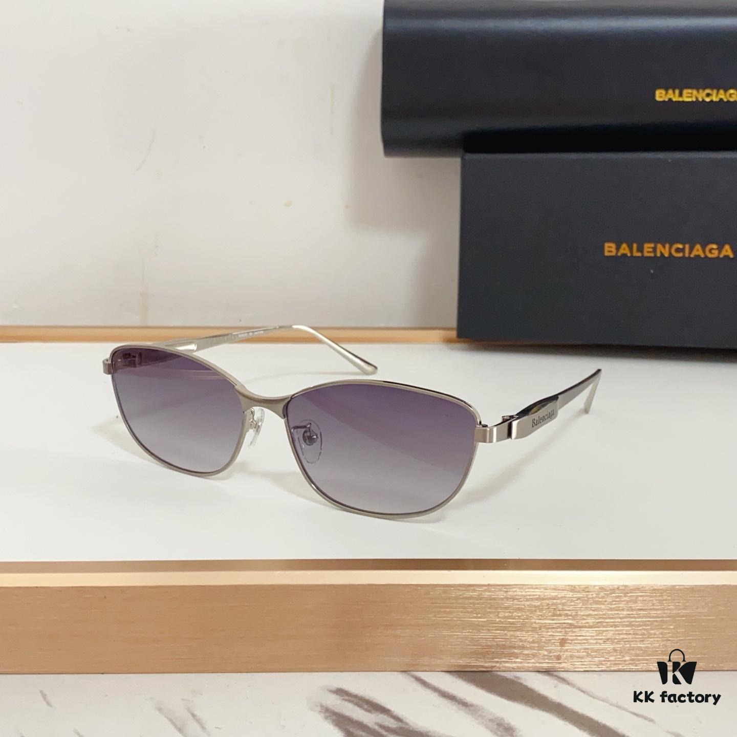 BALENCIAGA BB0357SA Unisex Sunglasses, European and American Style, Original Mold with Sculptural Temple Design, Heavyweight Futuristic Oval Frame with Metal Brow Bar