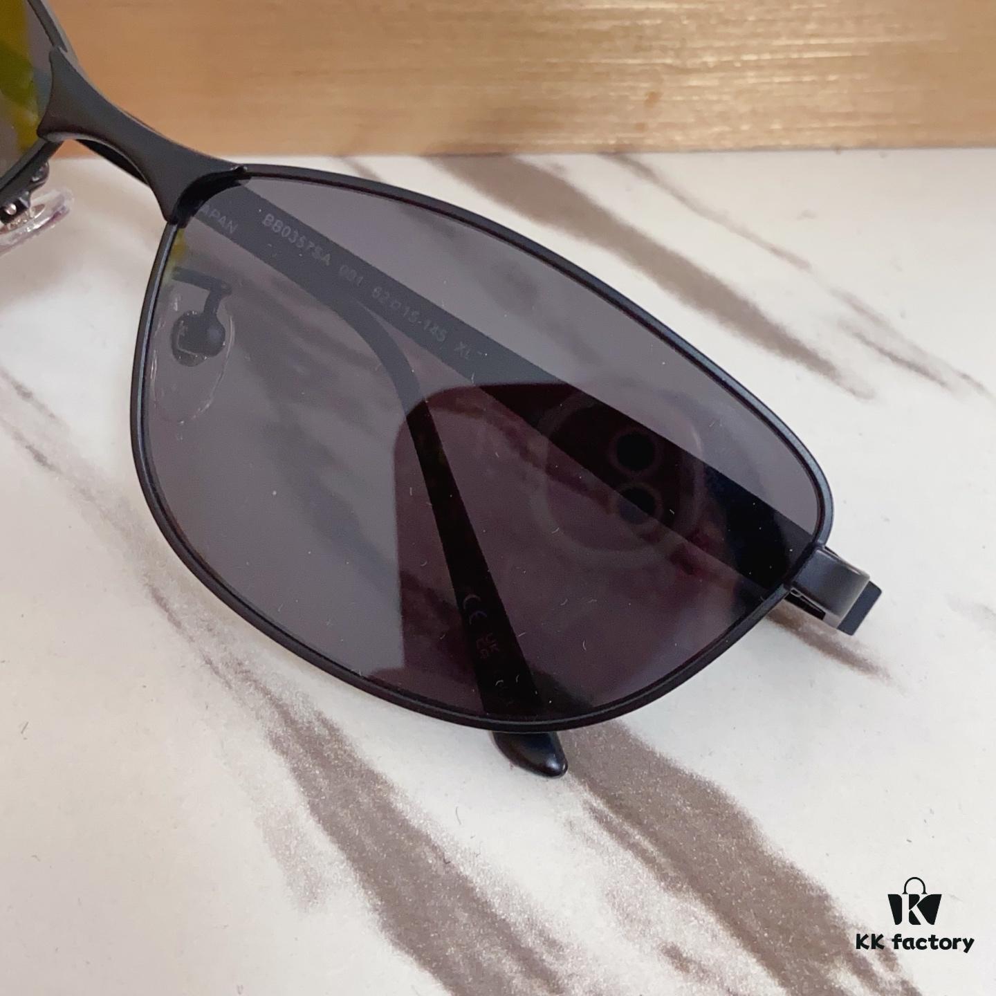 BALENCIAGA BB0357SA Unisex Sunglasses, European and American Style, Original Mold with Sculptural Temple Design, Heavyweight Futuristic Oval Frame with Metal Brow Bar