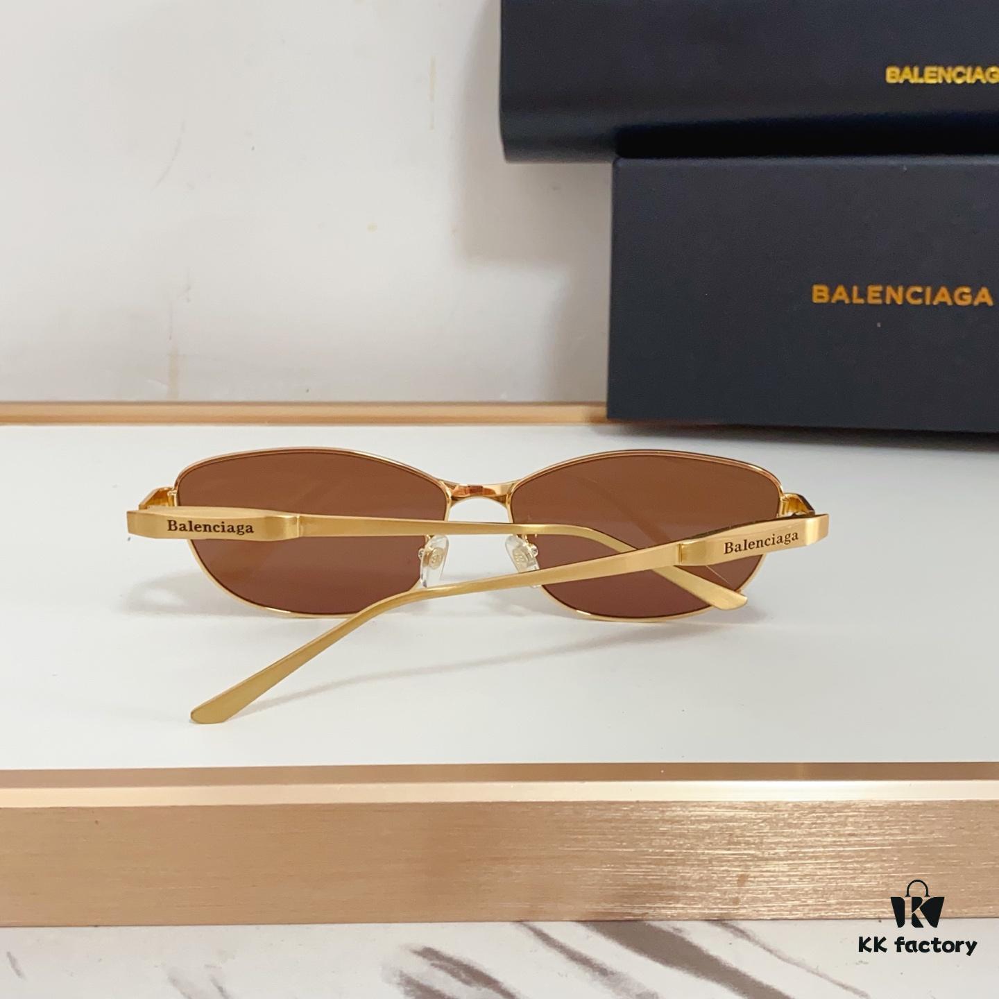 BALENCIAGA BB0357SA Unisex Sunglasses, European and American Style, Original Mold with Sculptural Temple Design, Heavyweight Futuristic Oval Frame with Metal Brow Bar