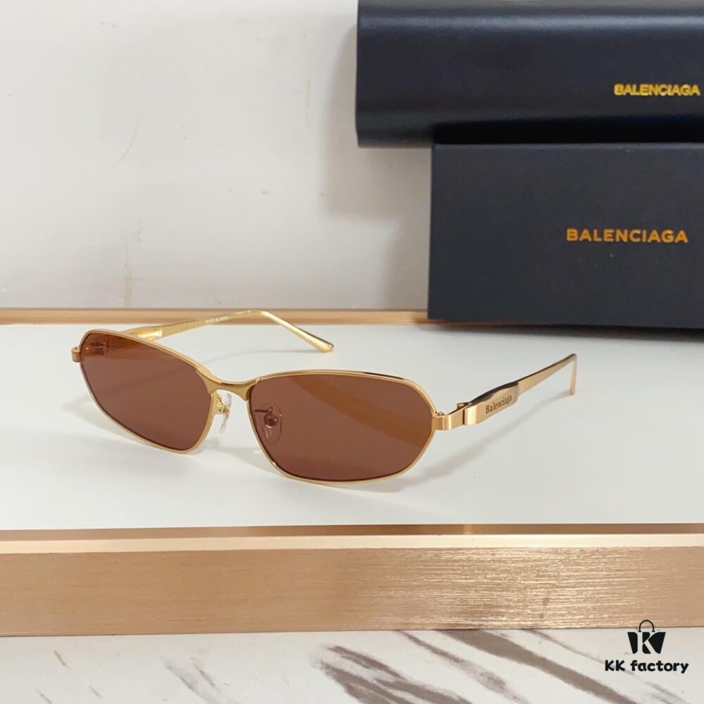 140 Balenciaga BB0355S Sculptural Metal-Temple Futuristic Oval Frame Sunglasses