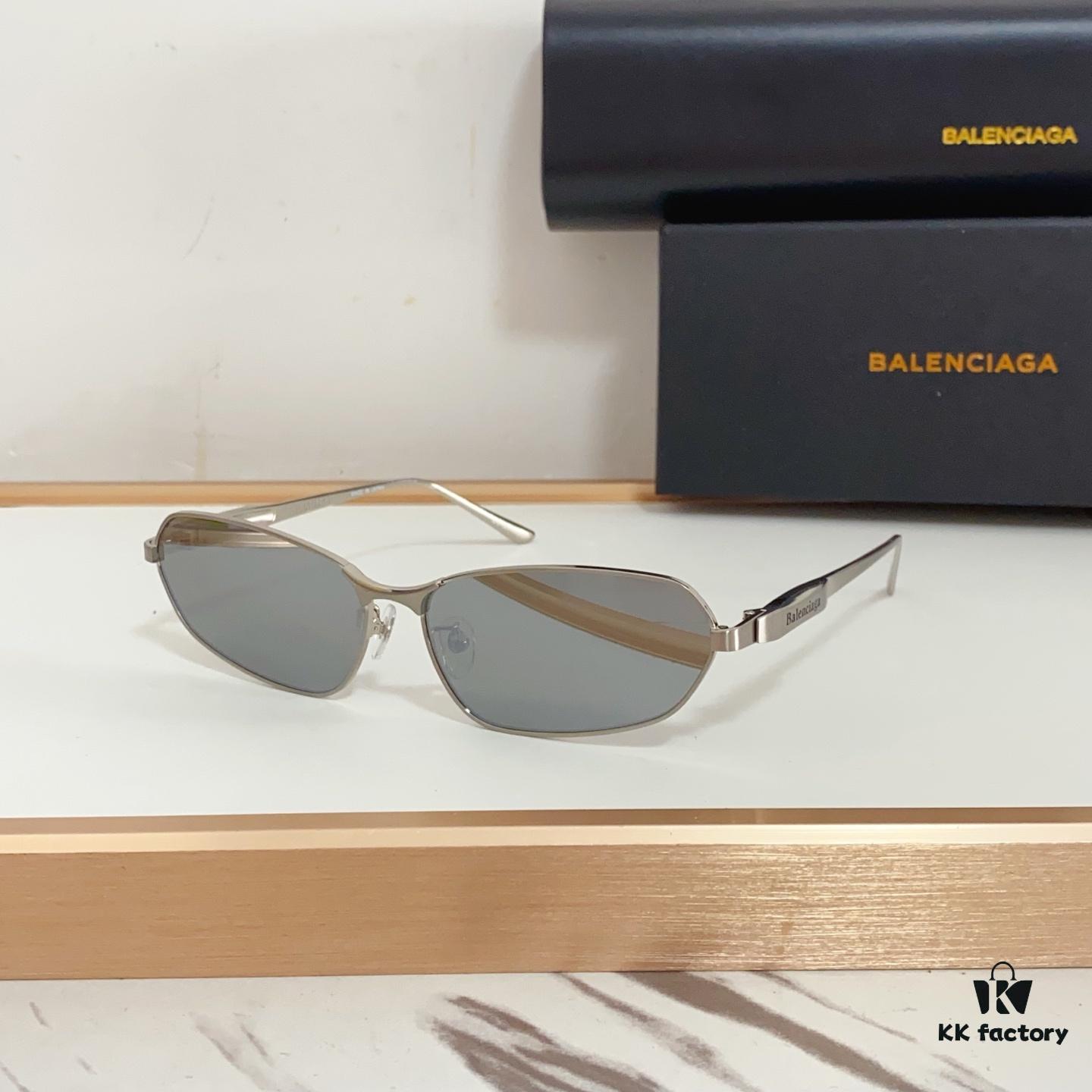140 Balenciaga BB0355S Sculptural Metal-Temple Futuristic Oval Frame Sunglasses
