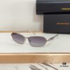 140 Balenciaga BB0355S Sculptural Metal-Temple Futuristic Oval Frame Sunglasses