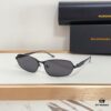 140 Balenciaga BB0355S Sculptural Metal-Temple Futuristic Oval Frame Sunglasses