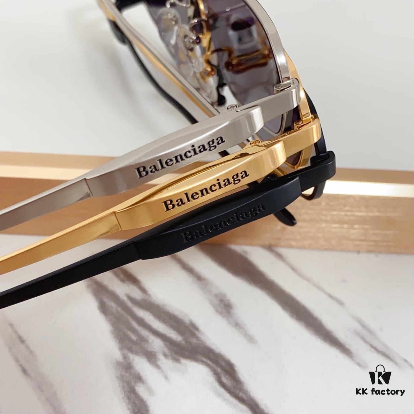 140 Balenciaga BB0355S Sculptural Metal-Temple Futuristic Oval Frame Sunglasses