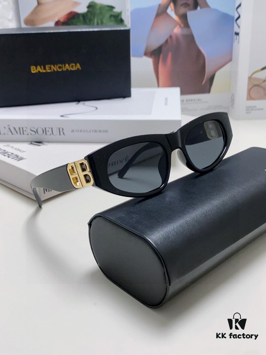 Balenciaga Black Sunglasses Double B Streetwear Women's Summer Sun Glasses 2025 New Arrival Hip-Hop Retro Fashion High-End UV Protection Sunglasses