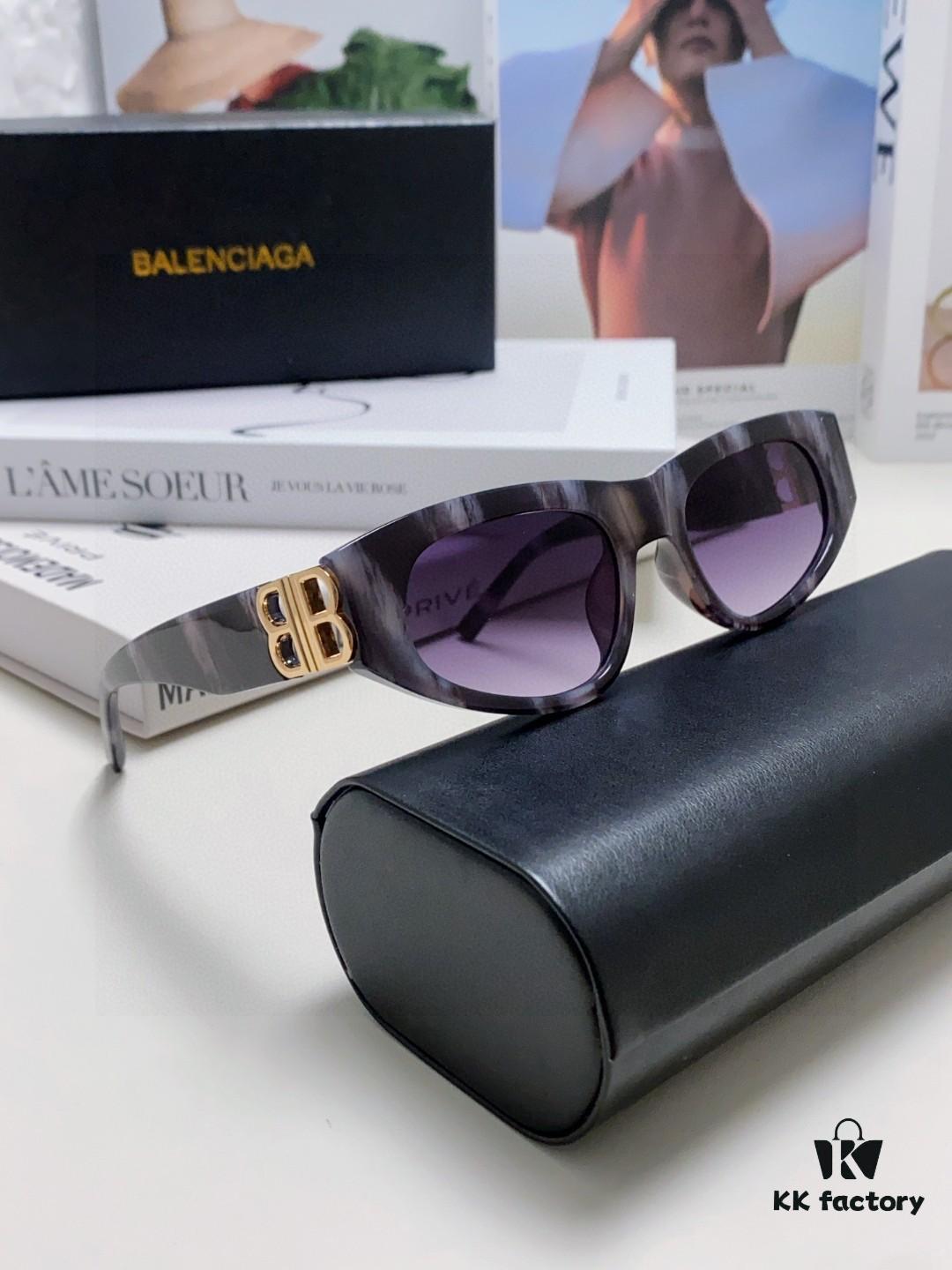 Balenciaga Black Sunglasses Double B Streetwear Style Women's Summer Sun Glasses Ins 2025 New Hip-Hop Retro Fashion High-End UV Protection Sunglasses