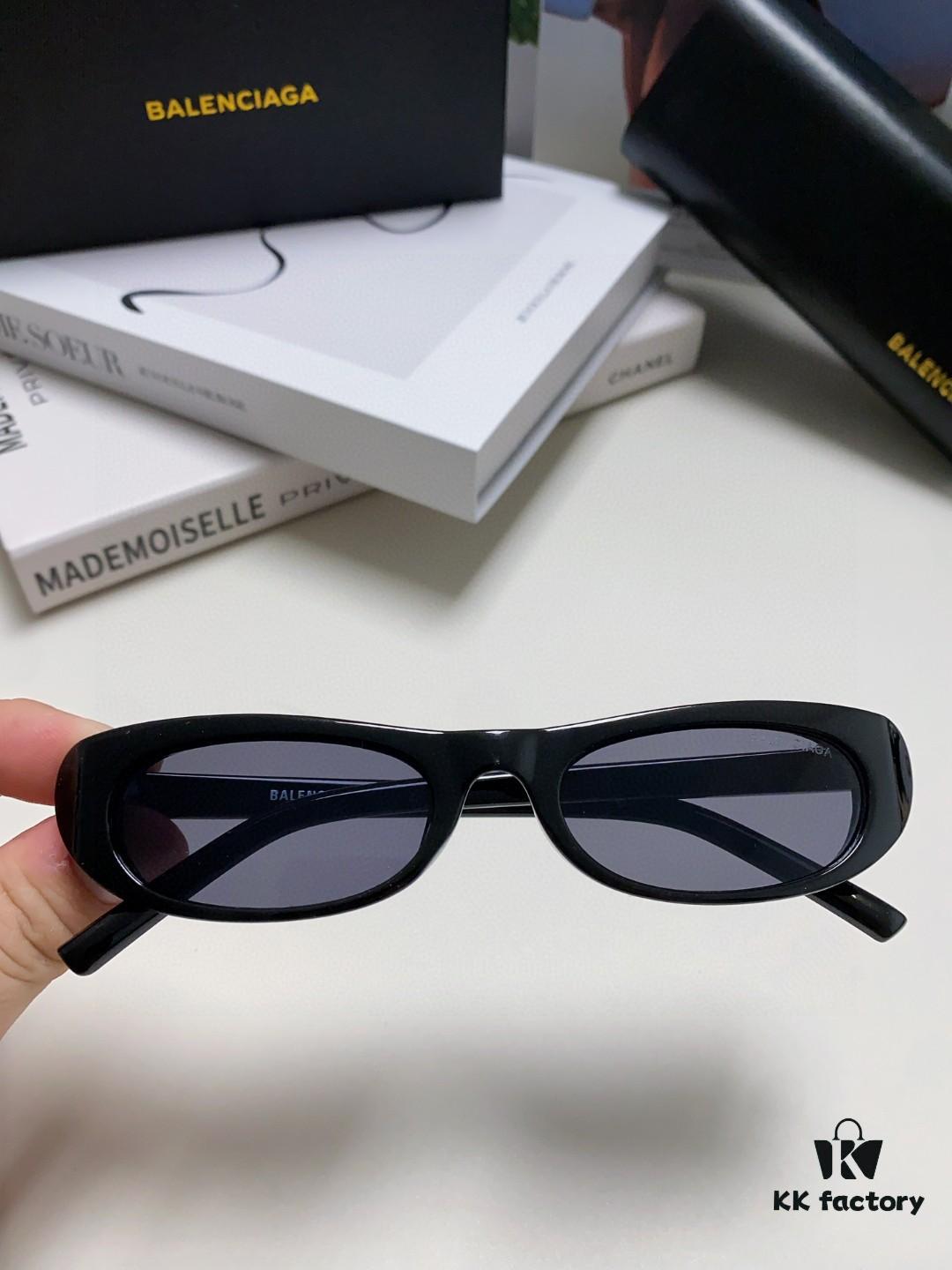 Balenciaga Retro Small Oval Sunglasses Unisex, Minimalist Fashion Narrow Frame Sun Glasses for Men and Women, Stylish Face-Framing Eyewear