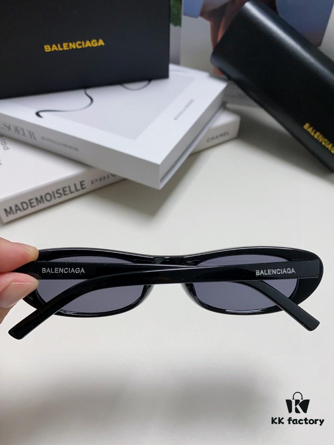 Balenciaga Retro Small Oval Sunglasses Unisex, Minimalist Fashion Narrow Frame Sun Glasses for Men and Women, Stylish Face-Framing Eyewear