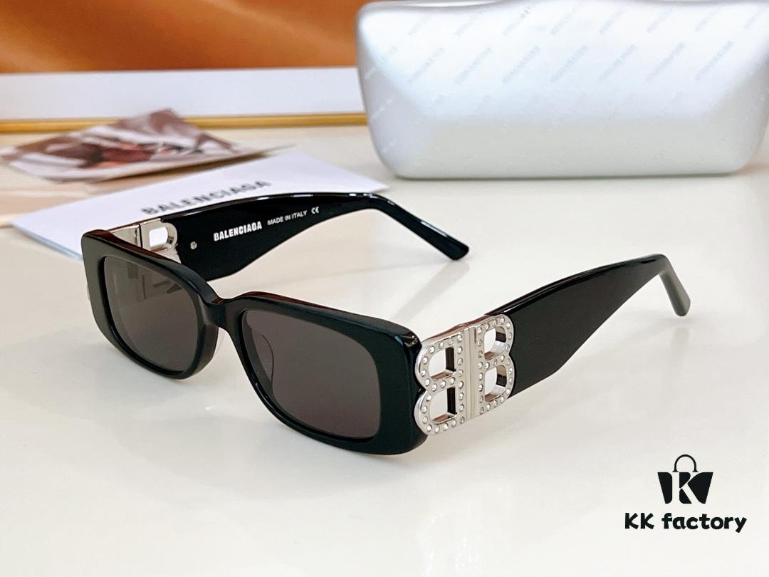 Balenciaga Original Large Logo BB0096S Black Silver Crystal Limited Edition Sunglasses