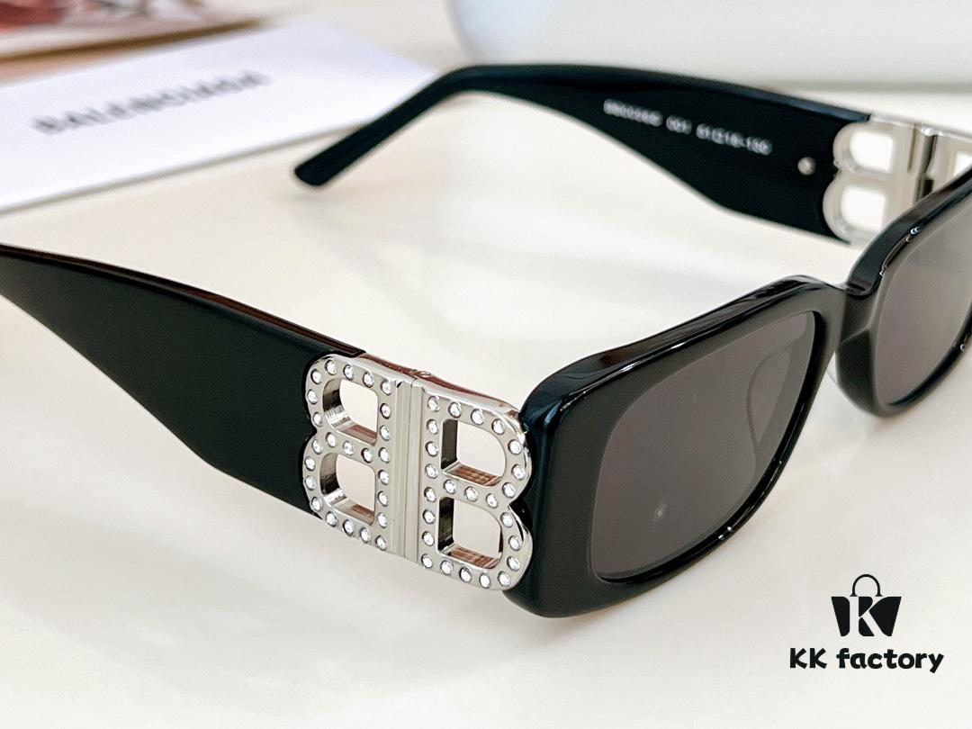 Balenciaga Original Large Logo BB0096S Black Silver Crystal Limited Edition Sunglasses