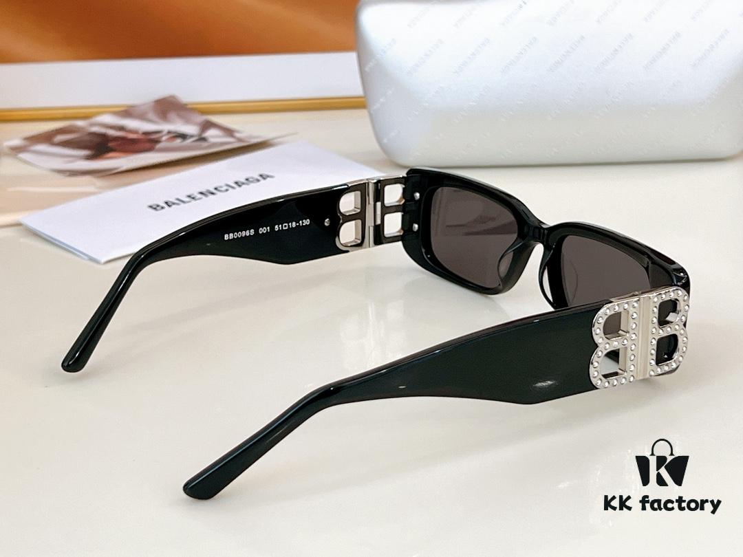 Balenciaga Original Large Logo BB0096S Black Silver Crystal Limited Edition Sunglasses