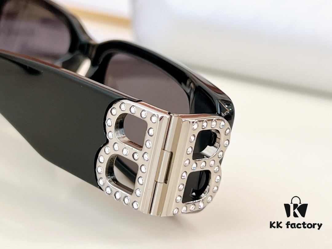 Balenciaga Original Large Logo BB0096S Black Silver Crystal Limited Edition Sunglasses