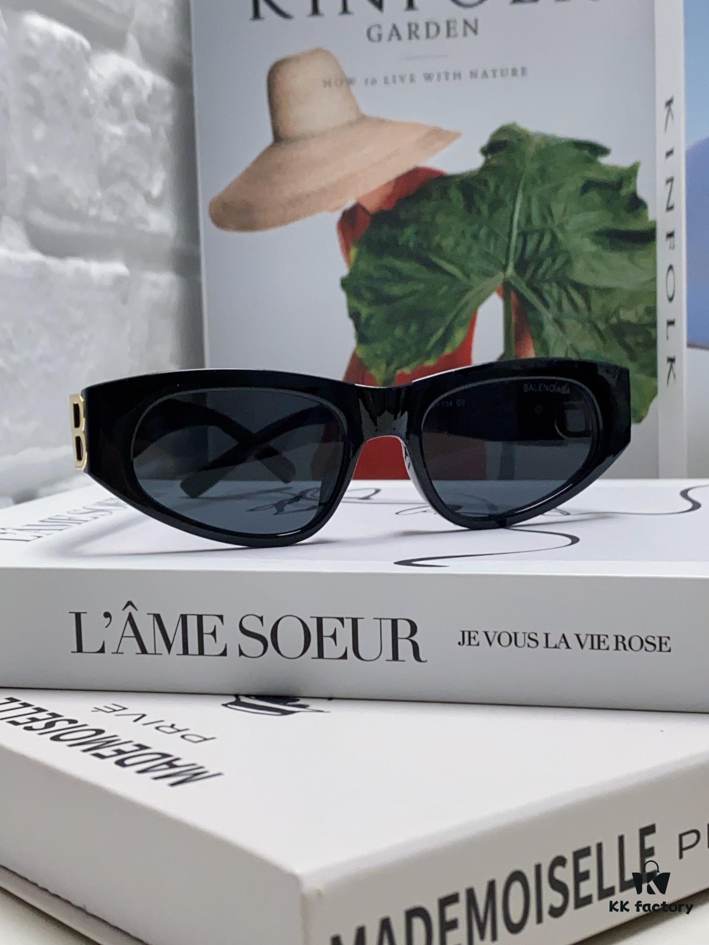 Balenciaga Black Sunglasses Double B Streetwear Style Women's Summer Sun Glasses Ins 2024 New Arrival Hip-Hop Retro Fashion High-End UV Protection Eyewear