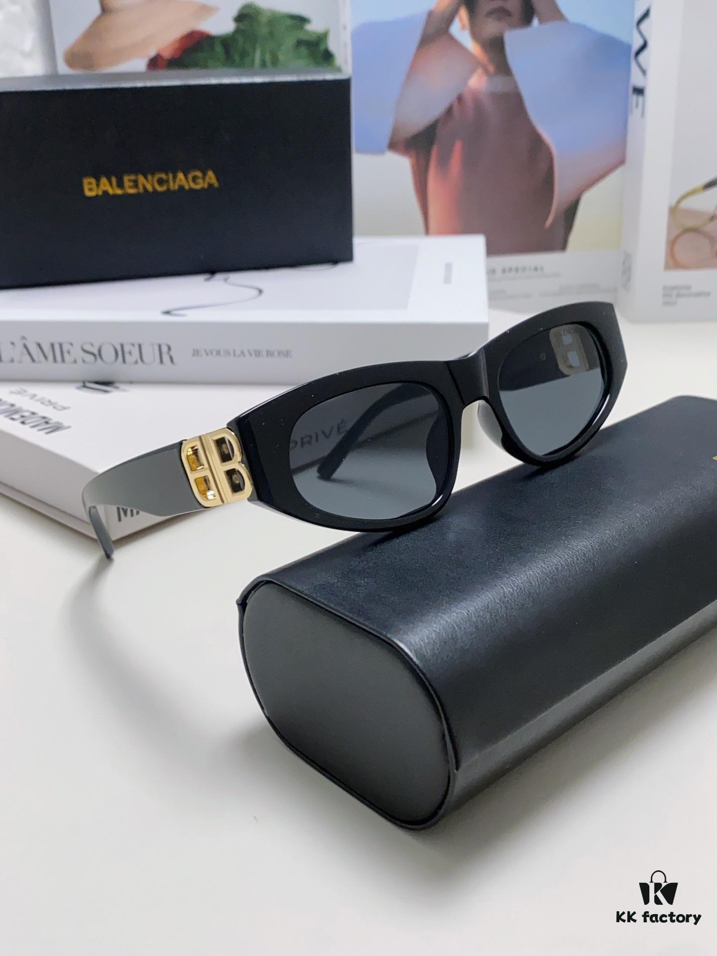 Balenciaga Black Sunglasses Double B Streetwear Style Women's Summer Sun Glasses Ins 2024 New Arrival Hip-Hop Retro Fashion High-End UV Protection Eyewear
