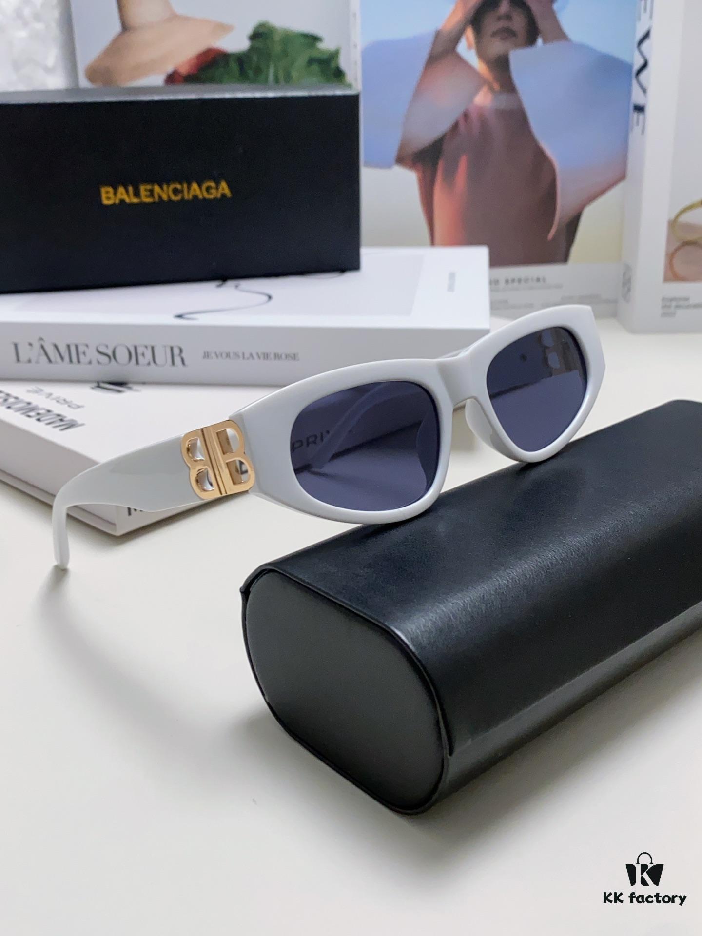 Balenciaga Black Sunglasses Double B Streetwear Style Women's Summer Sun Glasses Ins 2024 New Hip-Hop Retro Fashion High-End UV Protection Sunglasses