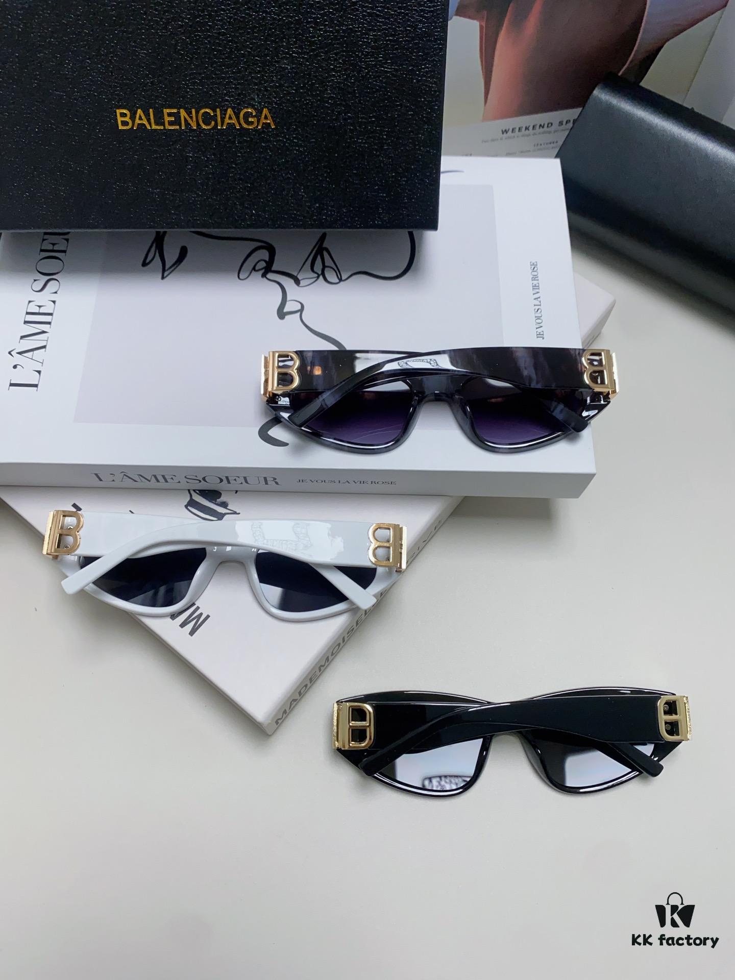 Balenciaga Black Sunglasses Double B Streetwear Style Women's Summer Sun Glasses Ins 2024 New Hip-Hop Retro Fashion High-End UV Protection Sunglasses