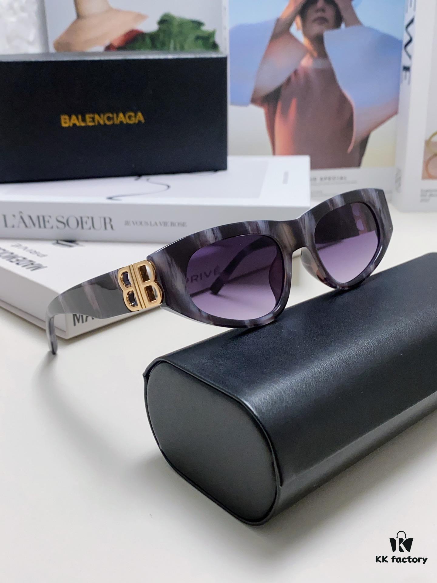 Balenciaga Black Sunglasses Double B Streetwear Women's Summer Sunglasses Ins 2024 New Hip-Hop Retro Fashion High-End UV Protection Eyewear