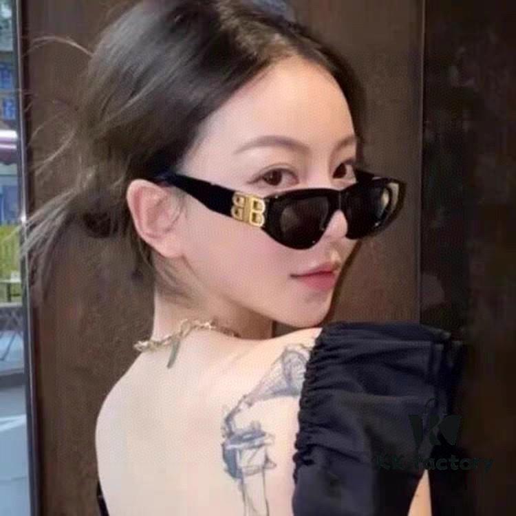 Balenciaga Black Sunglasses Double B Streetwear Women's Summer Sun Glasses Ins 2024 New Hip-Hop Retro Fashion High-End UV Protection Sunglasses