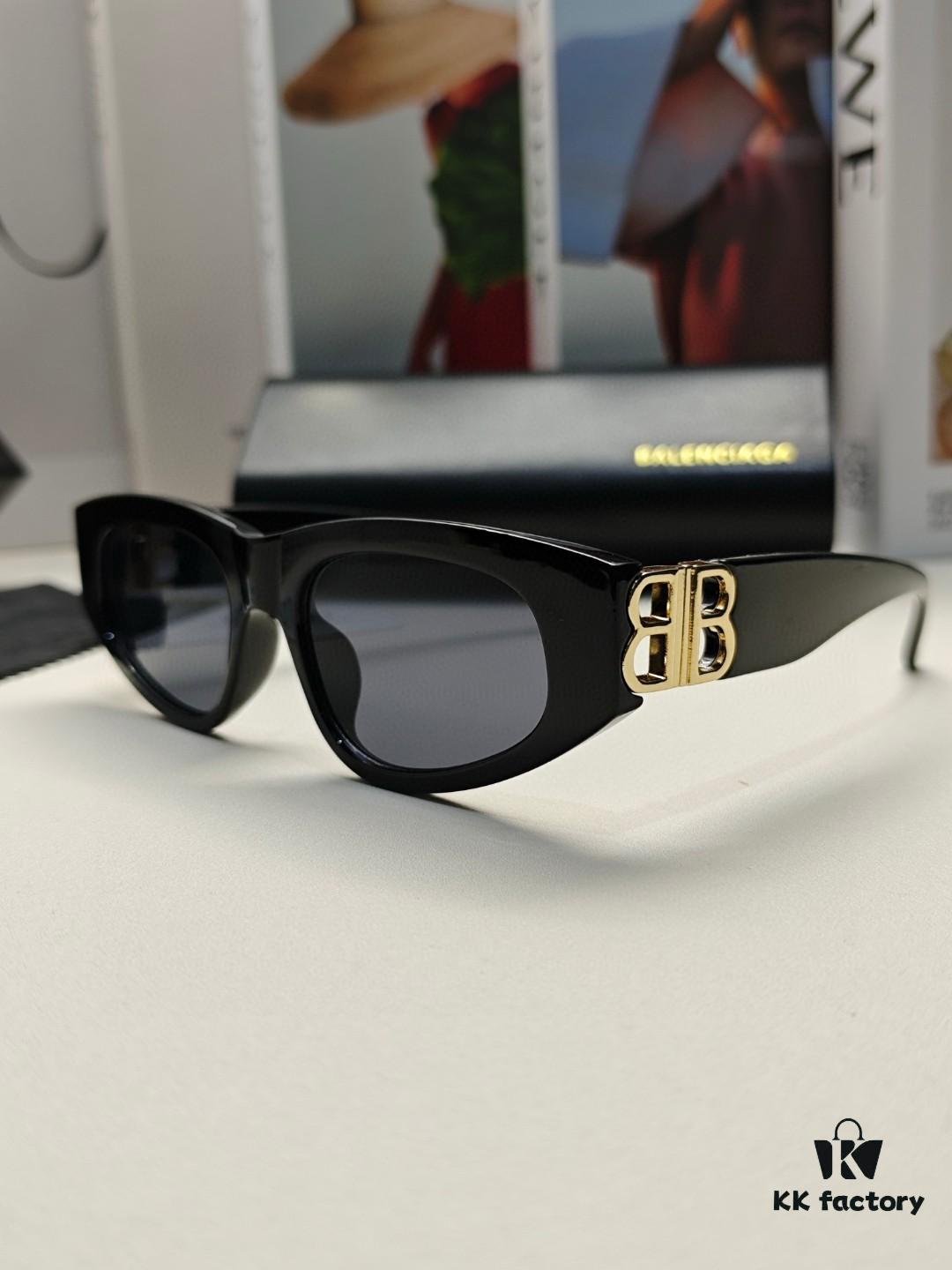 Balenciaga Black Sunglasses Double B Streetwear Women's Summer Sun Glasses Ins 2024 New Hip-Hop Retro Fashion High-End UV Protection Sunglasses