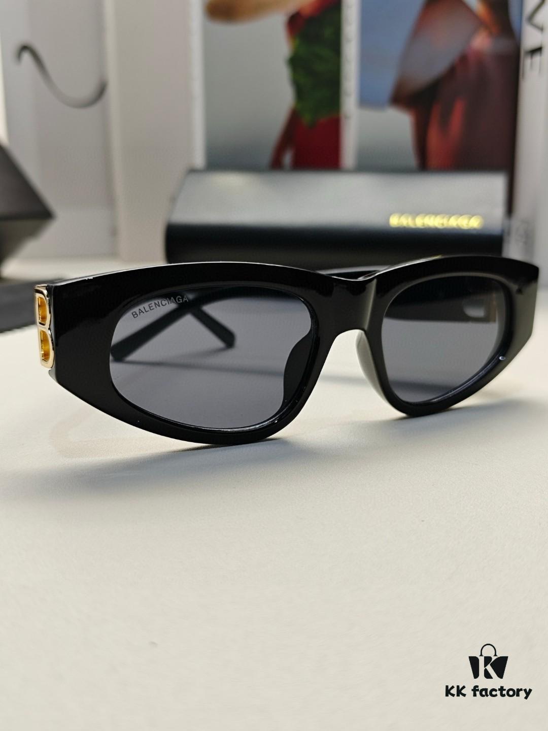 Balenciaga Black Sunglasses Double B Streetwear Women's Summer Sun Glasses Ins 2024 New Hip-Hop Retro Fashion High-End UV Protection Sunglasses