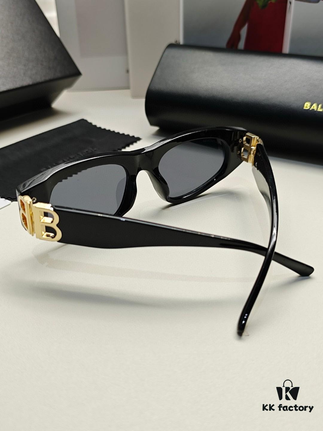 Balenciaga Black Sunglasses Double B Streetwear Women's Summer Sun Glasses Ins 2024 New Hip-Hop Retro Fashion High-End UV Protection Sunglasses