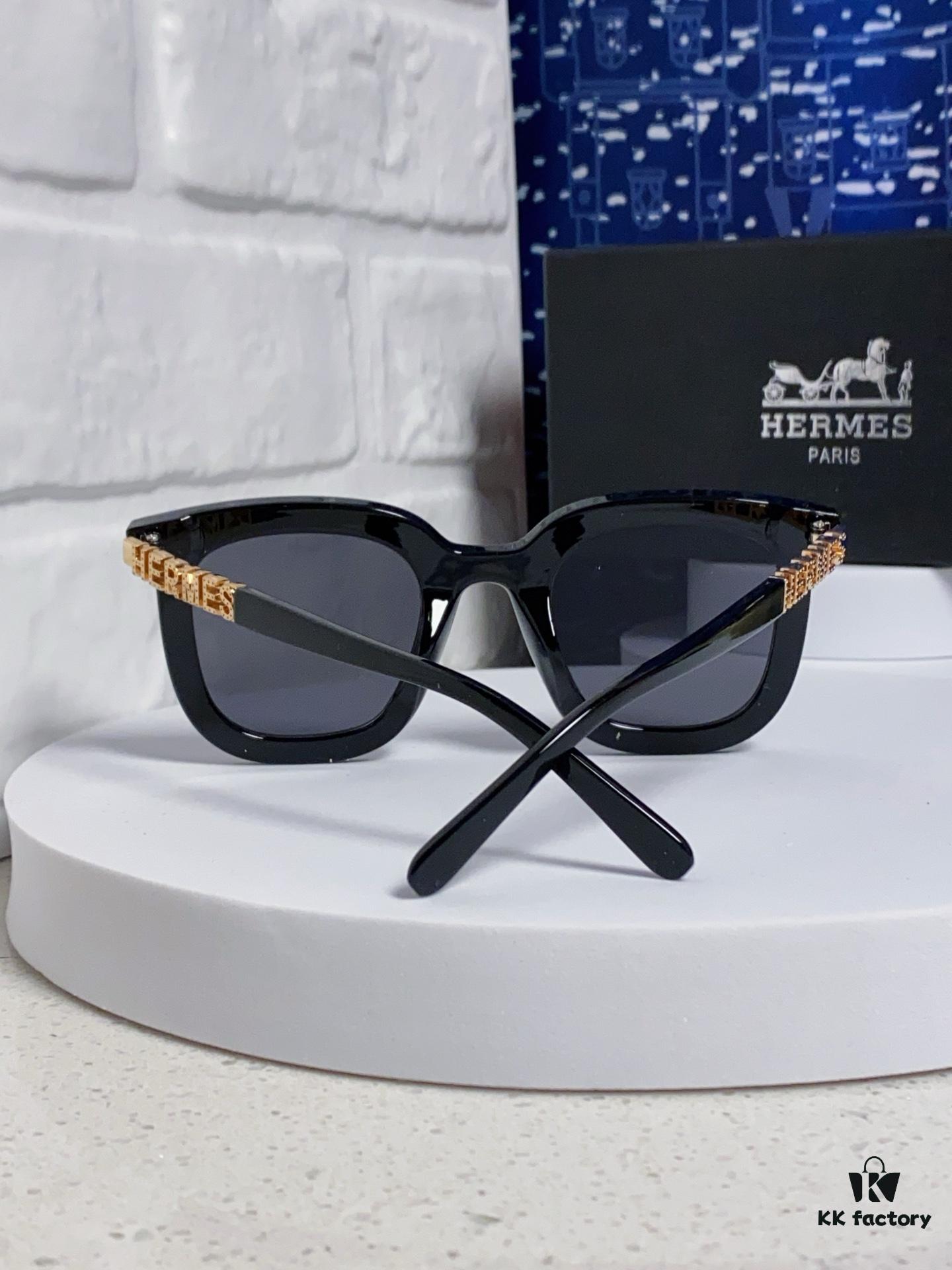 Hermes 2025 New Arrival Retro Square Unisex Sunglasses for Women, Slimming Design for Round Faces, Fashionable Metal-Frame with Hollow Temples, Stylish UV-Protection Sunglasses