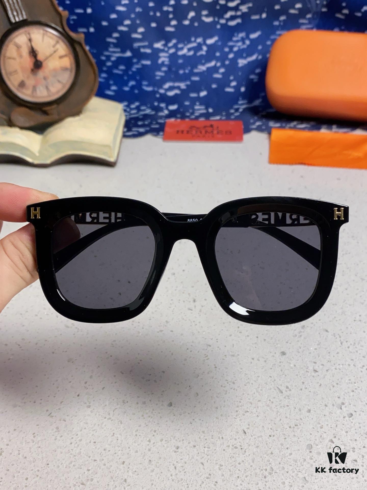 Hermes 2025 New Arrival Retro Square Unisex Sunglasses for Women, Slimming Design for Round Faces, Fashionable Metal-Frame with Hollow Temples, Stylish UV-Protection Sunglasses