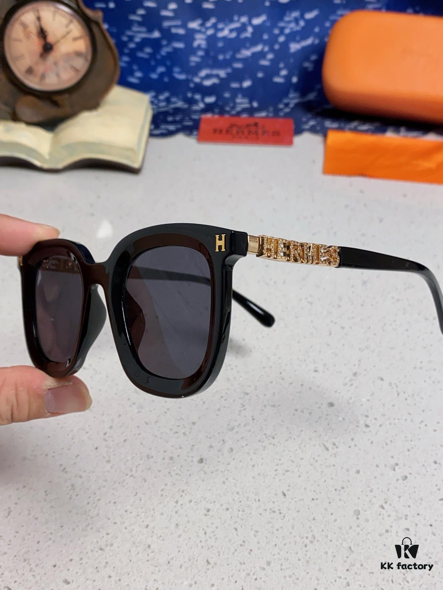 Hermes 2025 New Arrival Retro Square Unisex Sunglasses for Women, Slimming Design for Round Faces, Fashionable Metal-Frame with Hollow Temples, Stylish UV-Protection Sunglasses