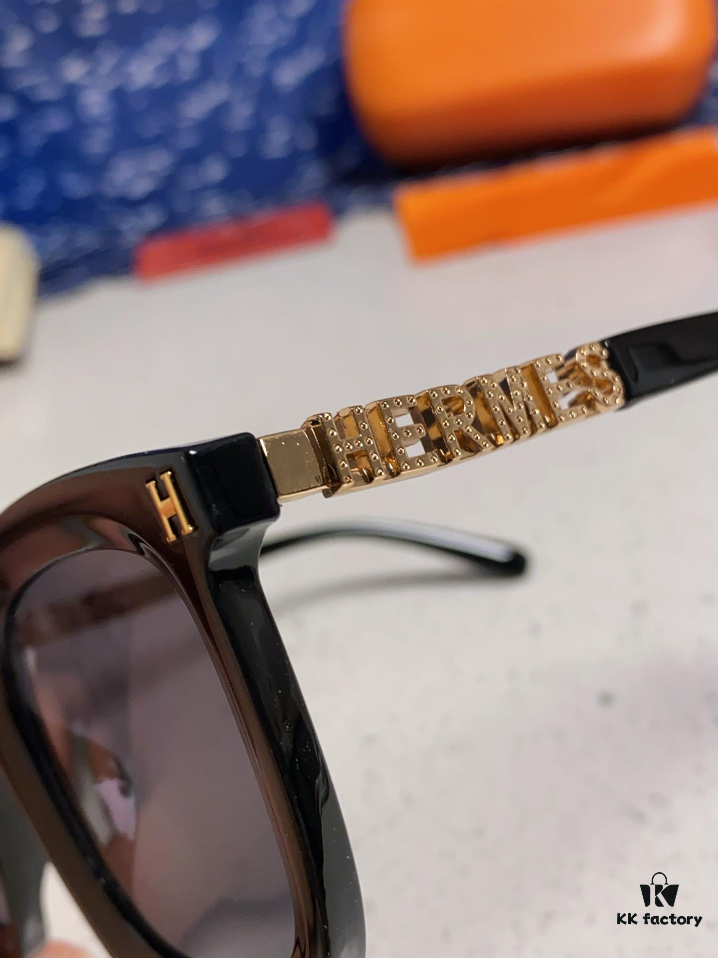 Hermes 2025 New Arrival Retro Square Unisex Sunglasses for Women, Slimming Design for Round Faces, Fashionable Metal-Frame with Hollow Temples, Stylish UV-Protection Sunglasses