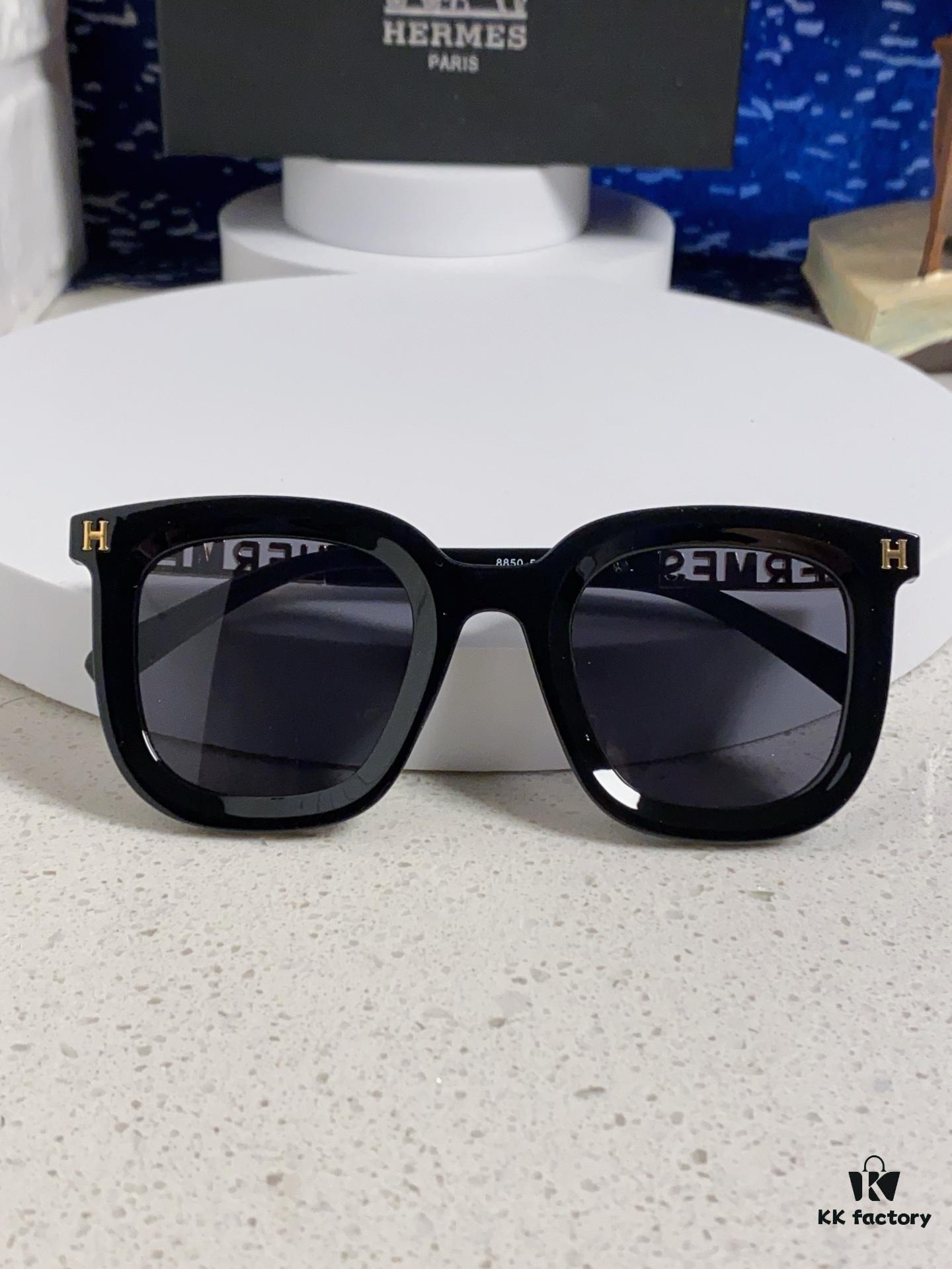 Hermes 2025 New Arrival Retro Square Unisex Sunglasses for Women, Slimming Design for Round Faces, Fashionable Metal-Frame with Hollow Temples, Stylish UV-Protection Sunglasses