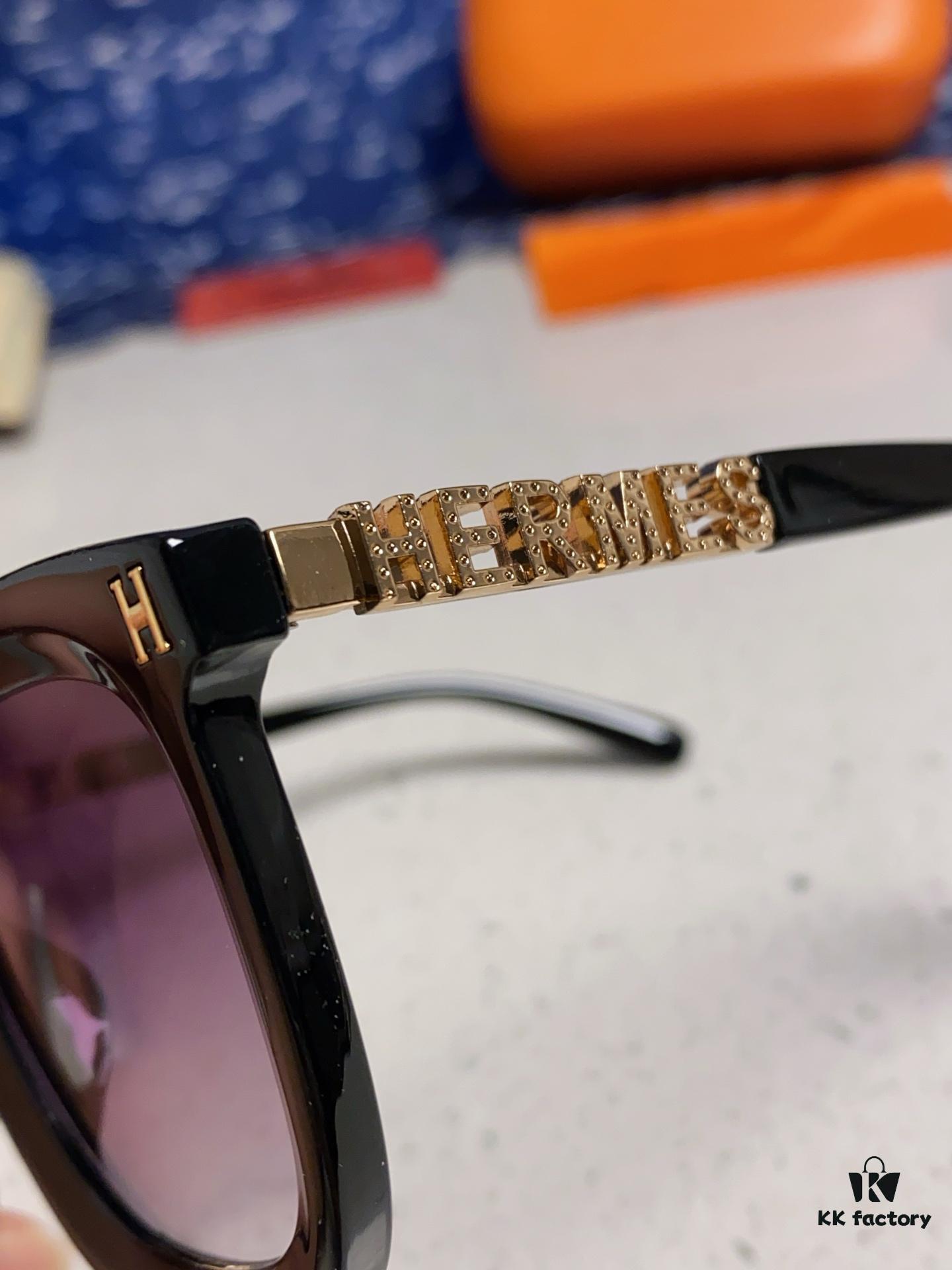 Hermes 2025 New Arrival Retro Square Unisex Sunglasses for Women, Slimming Frame for Round Faces, Fashionable Metal Hollow-out Temples, UV Protection