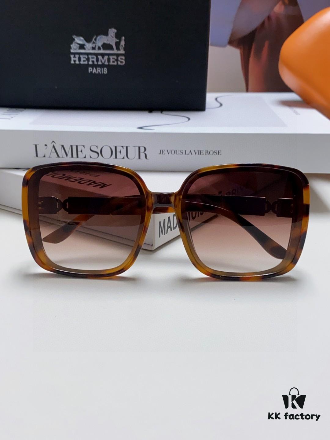 Hermes 2024 New Arrival Women's Oversized Round-Square Sunglasses with Polarized UV Protection for Driving, Face-Framing Sun Glasses