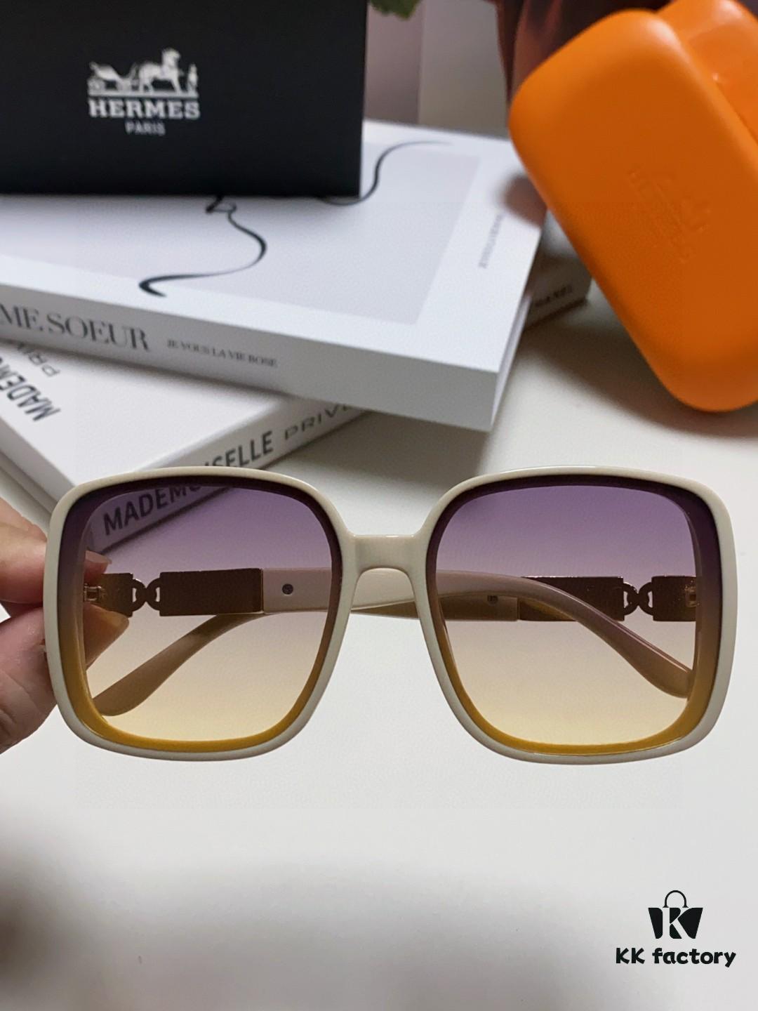 Hermes 2024 New Arrival Women's Sunglasses, Polarized Driving Glasses, Large Square-Round Frame, UV Protection, Face-Framing Design